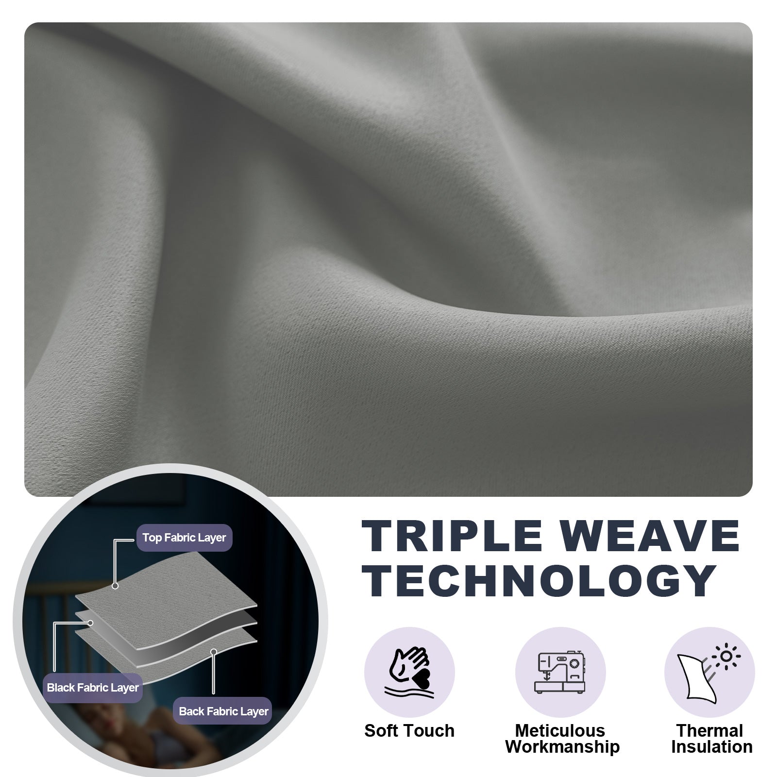 YSTYLE 2 Pieces Waterproof Blackout Curtains Thermal Insulated-YSTYLE