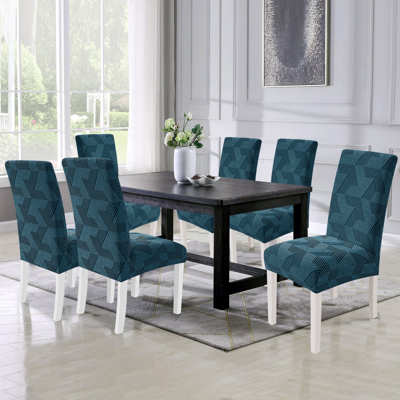 Ystyle 6-Piece Chair Covers with Backrest, Universal Kitchen Chair Covers, Removable Elastic Dining Chair Slipcovers, Stain-Resistant Chair Protectors, Washable, for Kitchen and Living Room