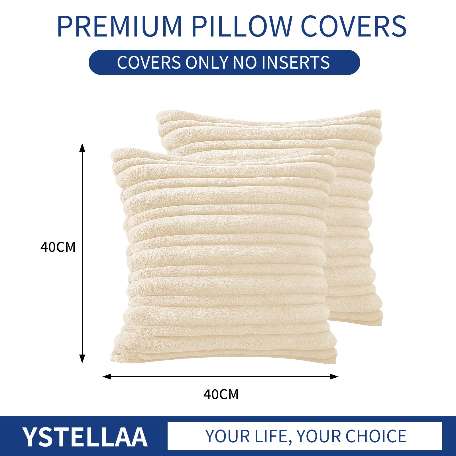 Ystyle Set of 2 Velvet Cushion Cover 40 x 40, Super Soft Striped Cushion Covers, Decoration Cushion Covers with Heart-Shaped Zipper, for Sofa Chair Bed Living Room