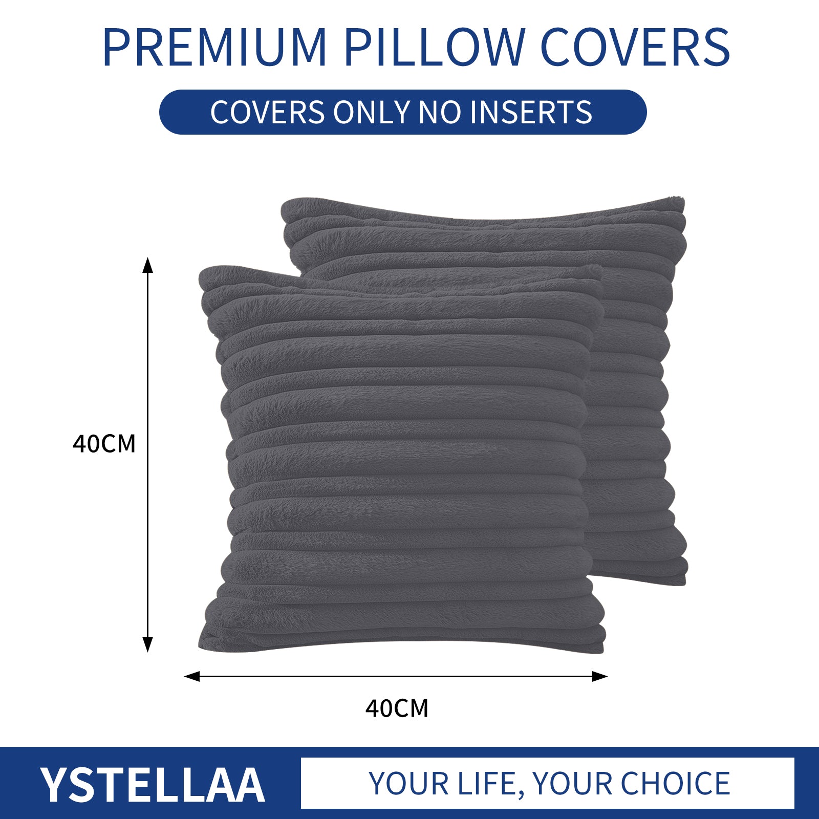 Ystyle Set of 2 Velvet Cushion Cover 40 x 40, Super Soft Striped Cushion Covers, Decoration Cushion Covers with Heart-Shaped Zipper, for Sofa Chair Bed Living Room