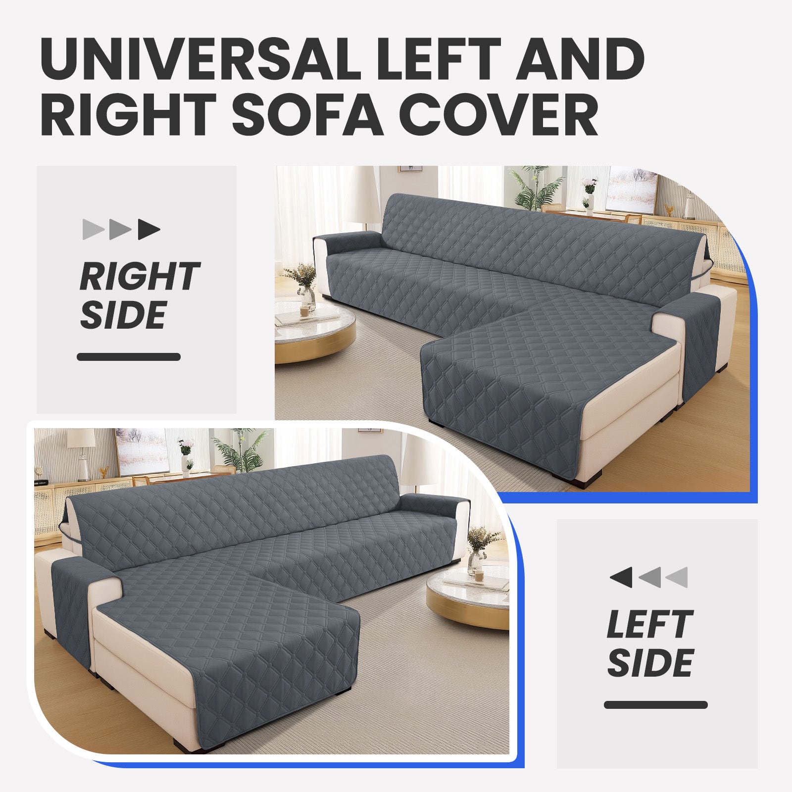 Ystyle Waterproof 3 Seater Corner Sofa Cover Reversible 225 cm