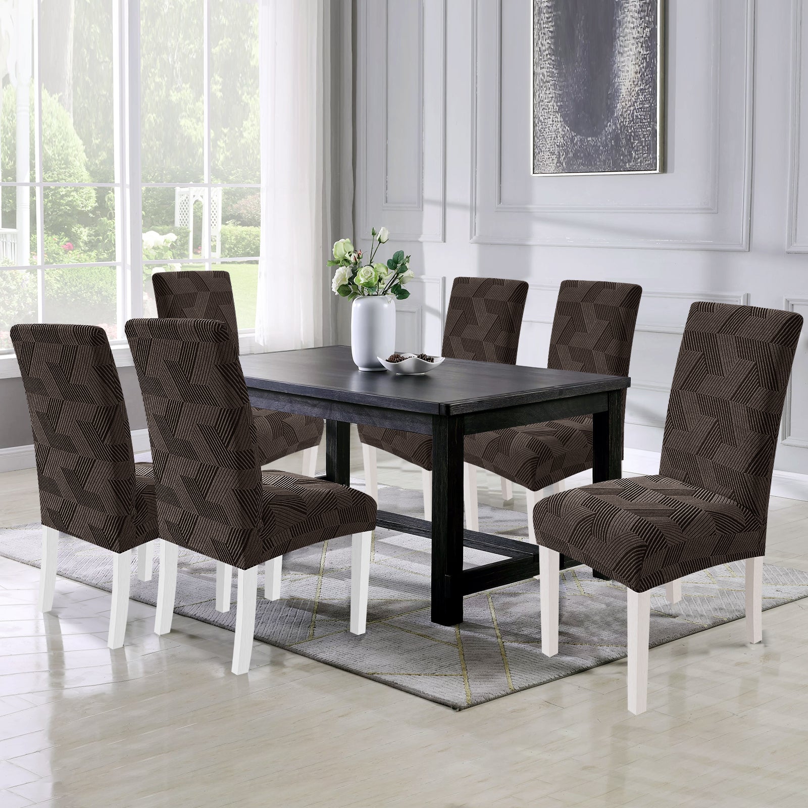 Ystyle 6-Piece Chair Covers with Backrest, Universal Kitchen Chair Covers, Removable Elastic Dining Chair Slipcovers, Stain-Resistant Chair Protectors, Washable, for Kitchen and Living Room