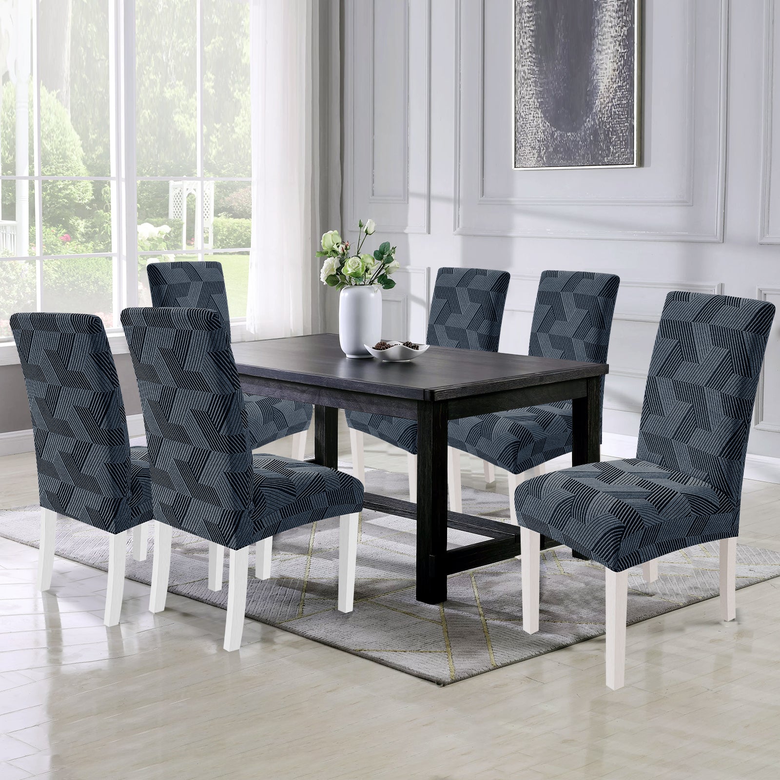 Ystyle 6-Piece Chair Covers with Backrest, Universal Kitchen Chair Covers, Removable Elastic Dining Chair Slipcovers, Stain-Resistant Chair Protectors, Washable, for Kitchen and Living Room