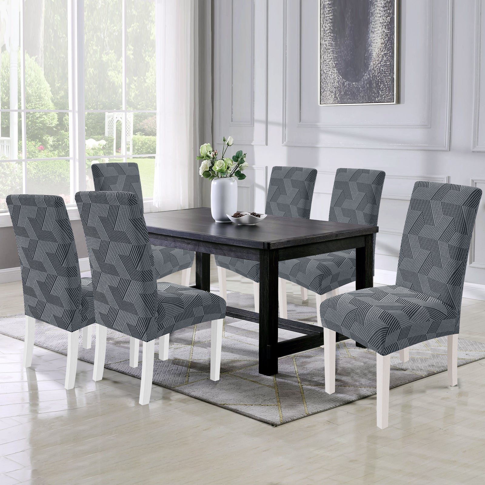 Ystyle 6-Piece Chair Covers with Backrest, Universal Kitchen Chair Covers, Removable Elastic Dining Chair Slipcovers, Stain-Resistant Chair Protectors, Washable, for Kitchen and Living Room