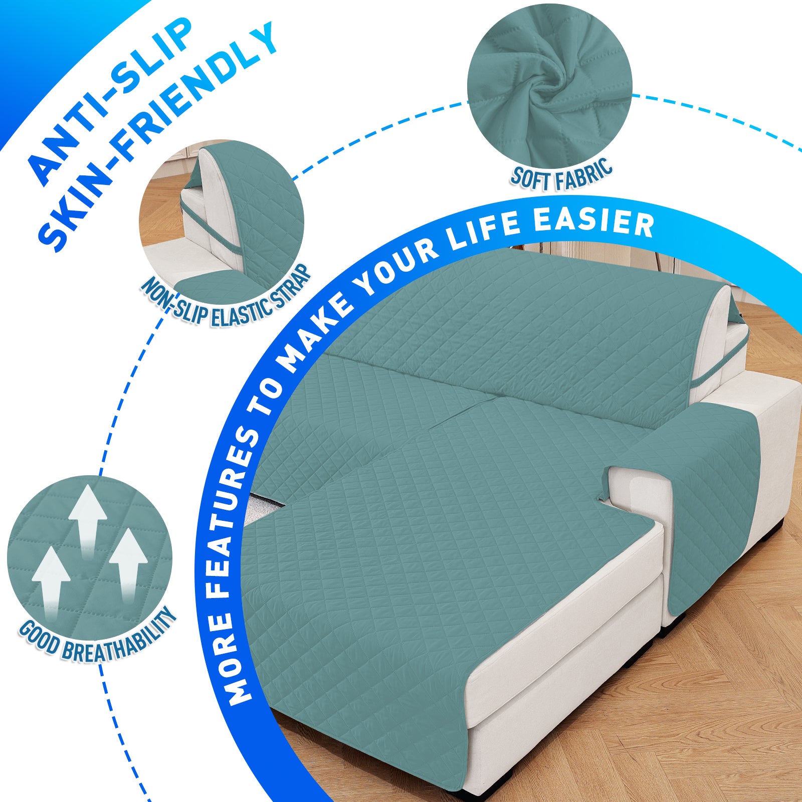 Ystyle Waterproof 4 Seater Corner Sofa Cover Reversible Anti Slip