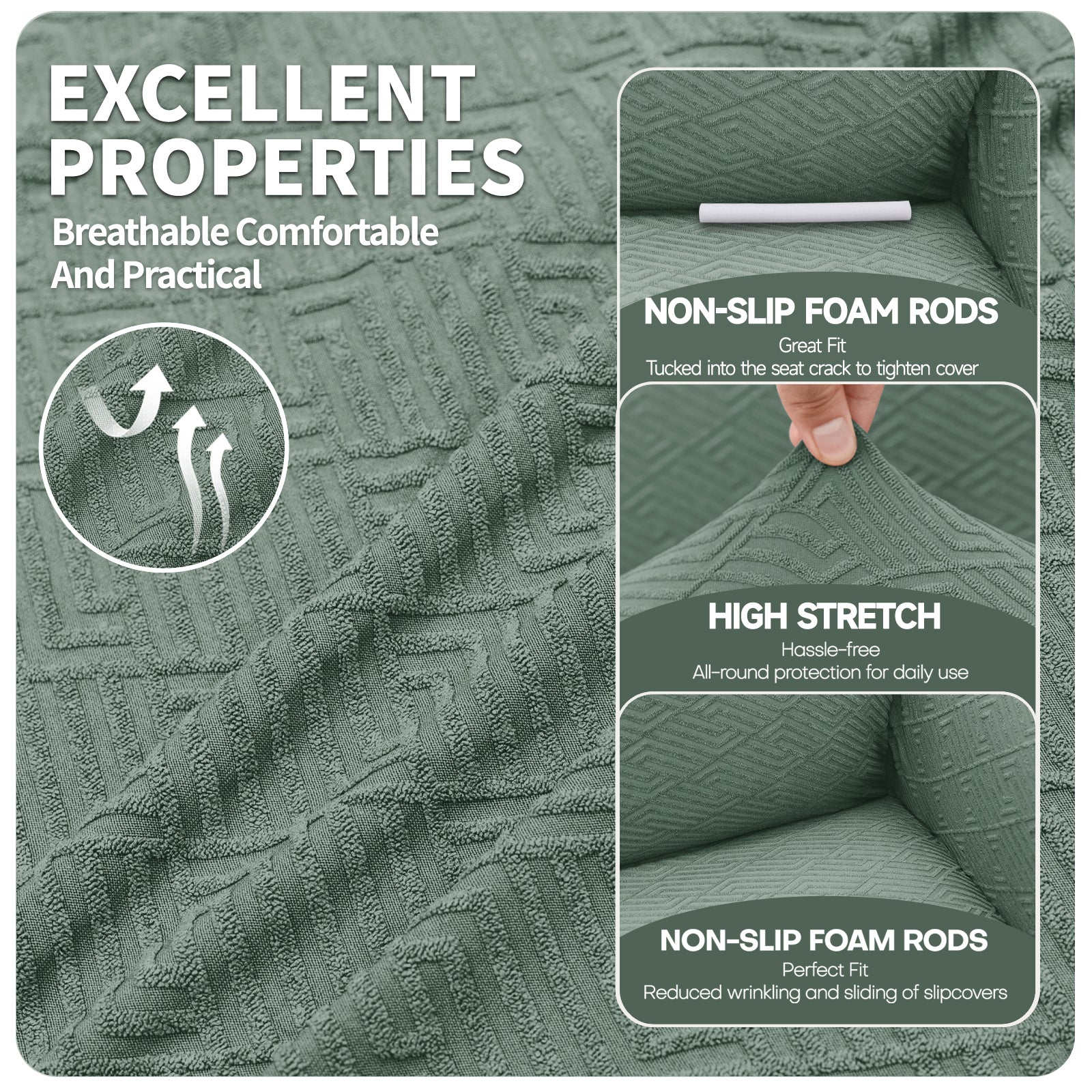 Copertura per divano a 3 posti YSTYLE Stretch con braccioli, motivo jacquard geometrico