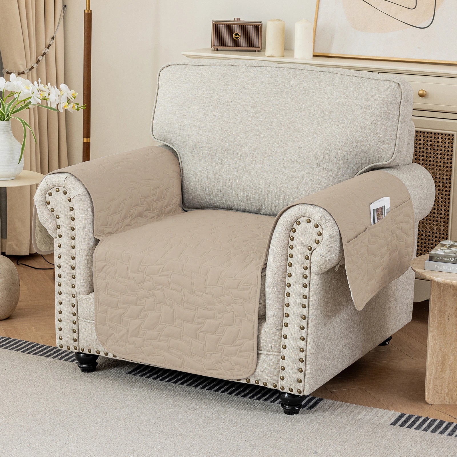 YSTYLE 1 Seater Sofa Cover Universal – Anti-Slip, Pet-Friendly, Couch Protector with Side Pockets