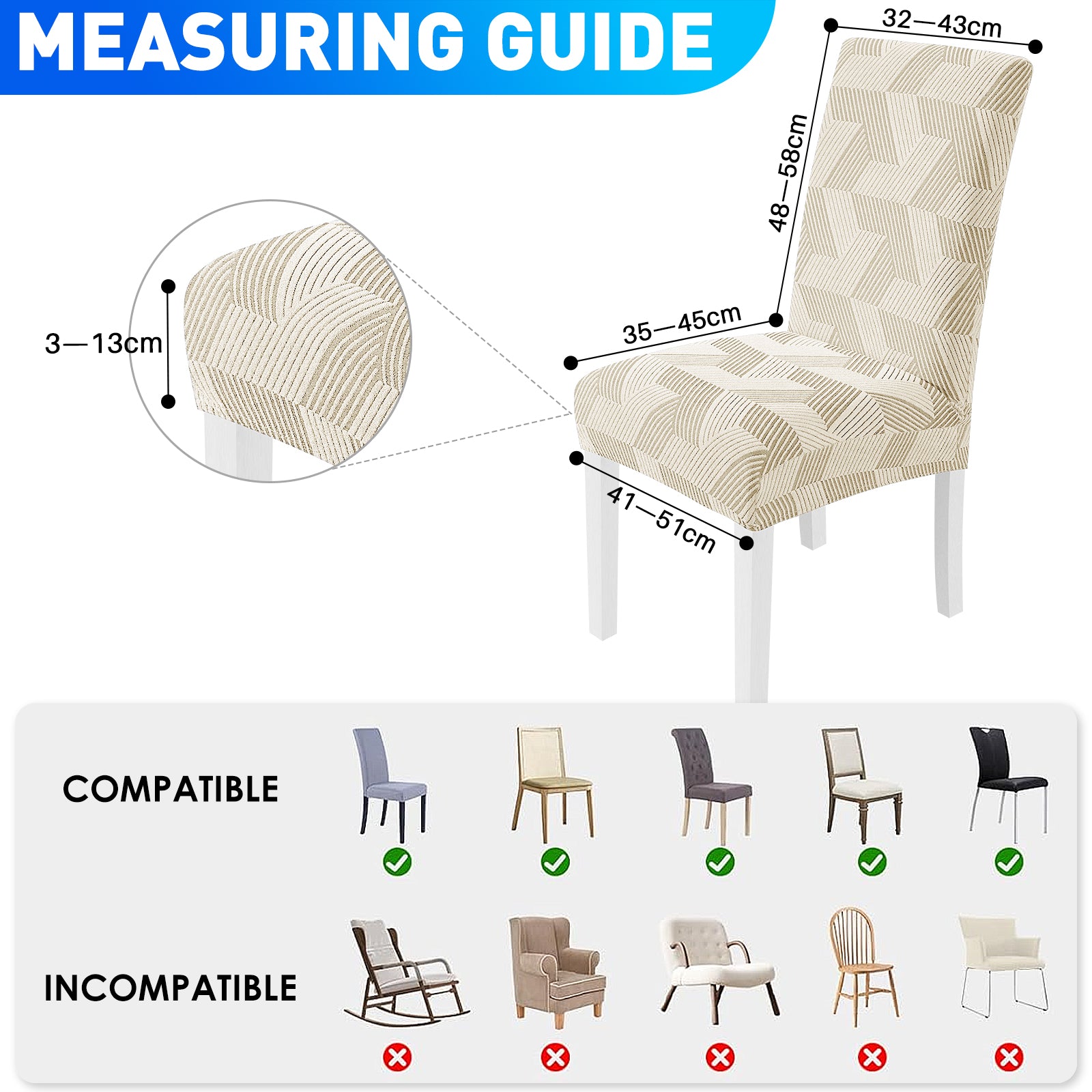 Ystyle 6-Piece Chair Covers with Backrest, Universal Kitchen Chair Covers, Removable Elastic Dining Chair Slipcovers, Stain-Resistant Chair Protectors, Washable, for Kitchen and Living Room