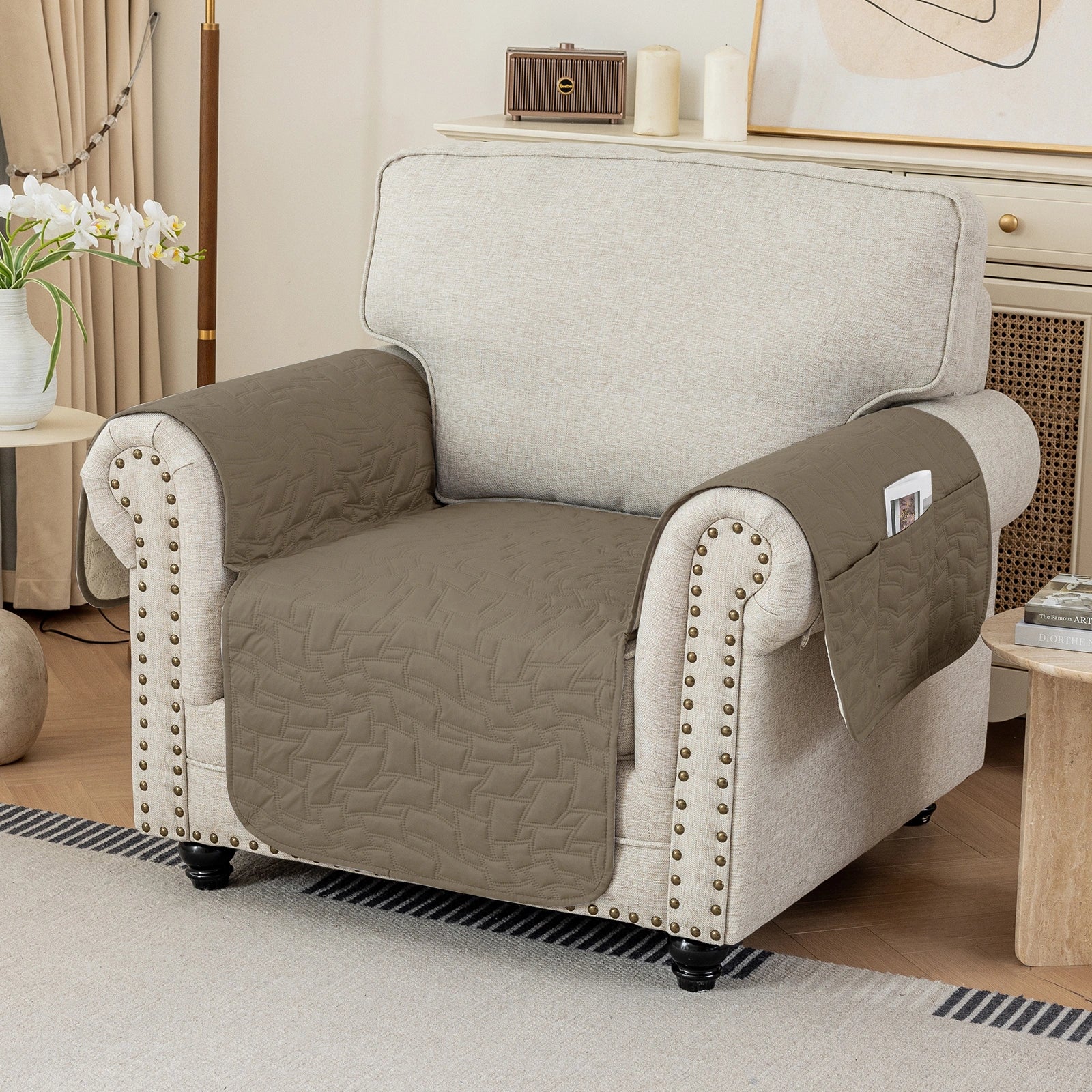 YSTYLE 1 Seater Sofa Cover Universal – Anti-Slip, Pet-Friendly, Couch Protector with Side Pockets