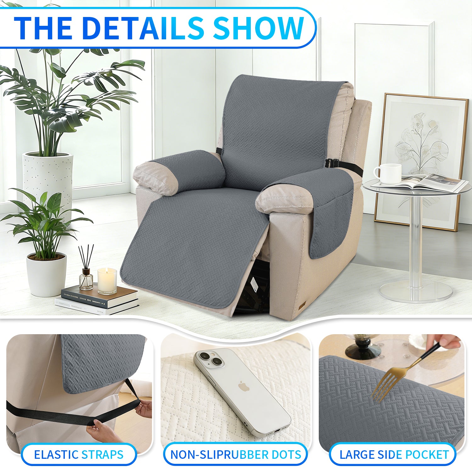 imperméable Armchair couverture with antidérapant Back and Side Pockets