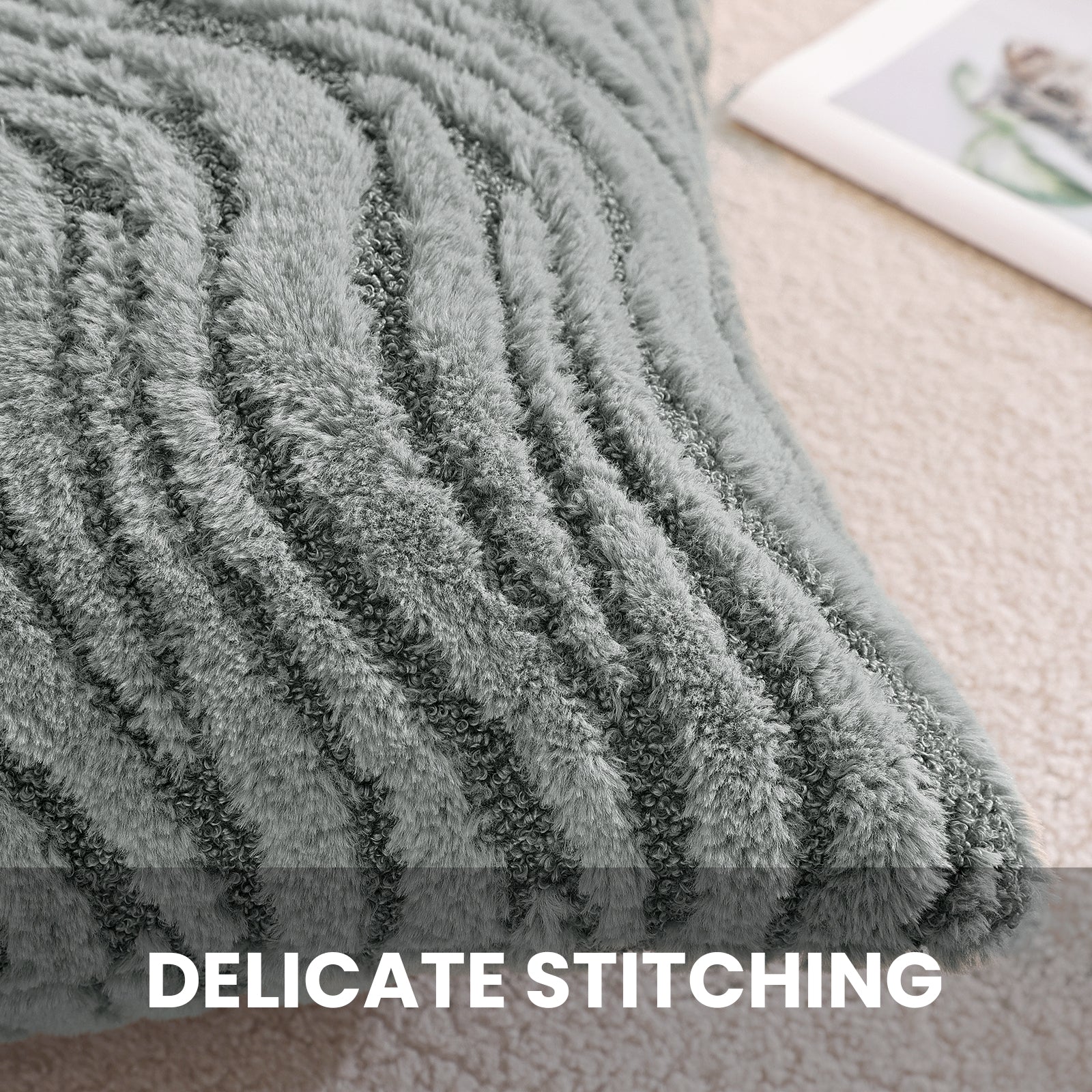 Ystyle Sofa Cushion Covers 60 x 60 cm Set of 2 Soft Plush Striped Cushion Covers Modern Elegant Decorative Durable Cushion Covers for Sofa Living Room Bedroom