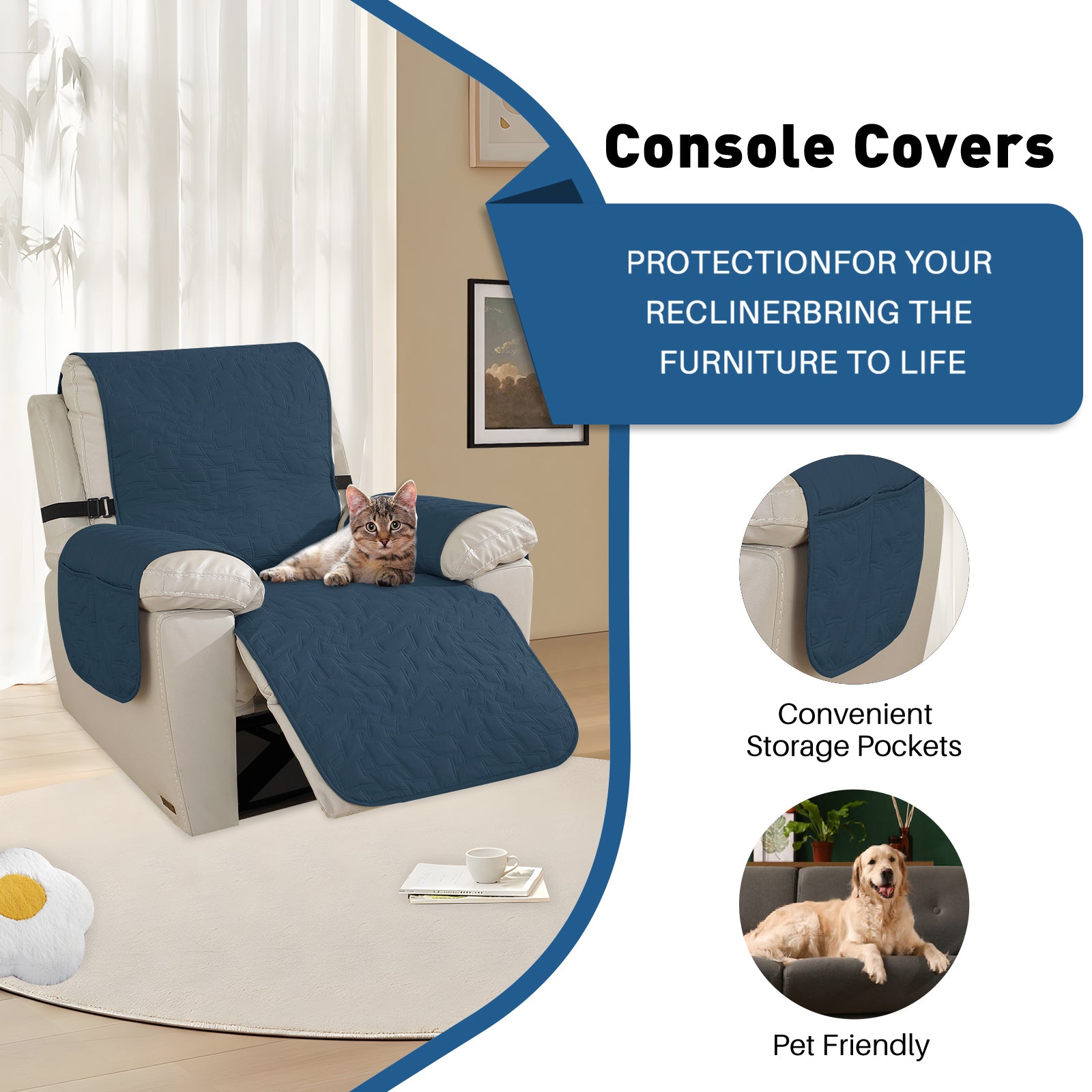 YSTYLE imperméable Large Reclining Armchair couverture Non Slip protection