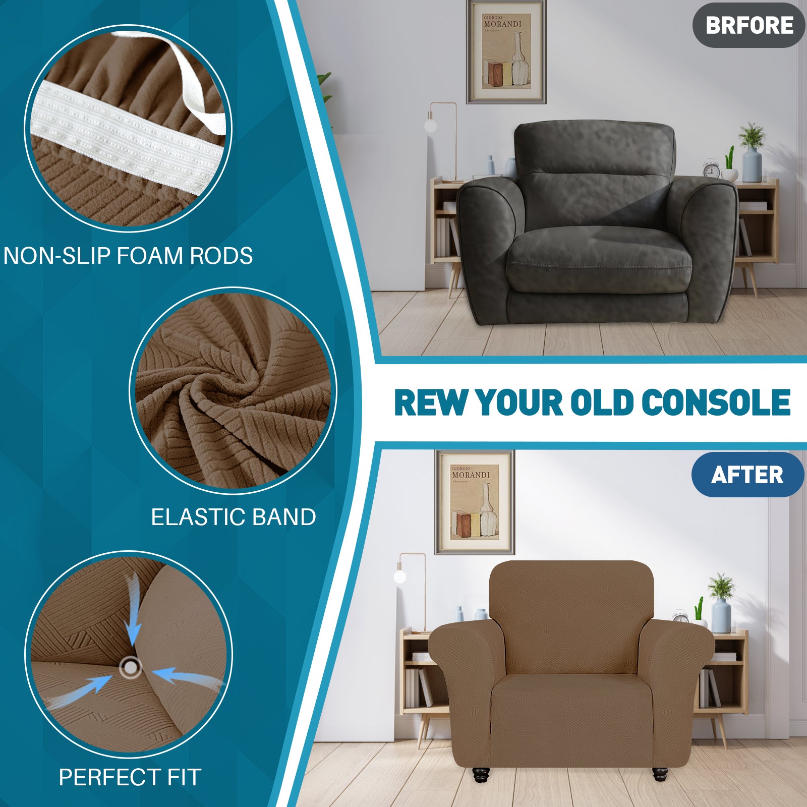 YSTYLE Hoch Stretch 1-Sitzer Sessel Bezug Anti-Rutsch Waschbar