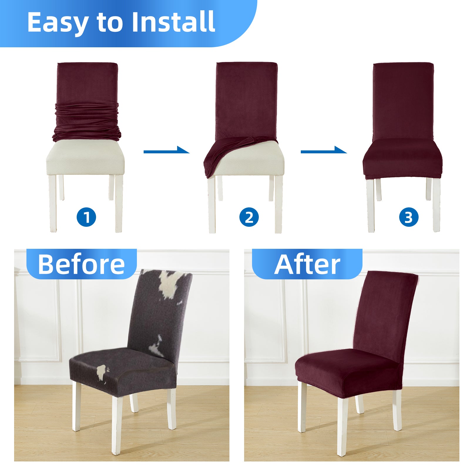 YSTYLE 6 pezzi di coprisedie in velluto elasticizzato con schienale