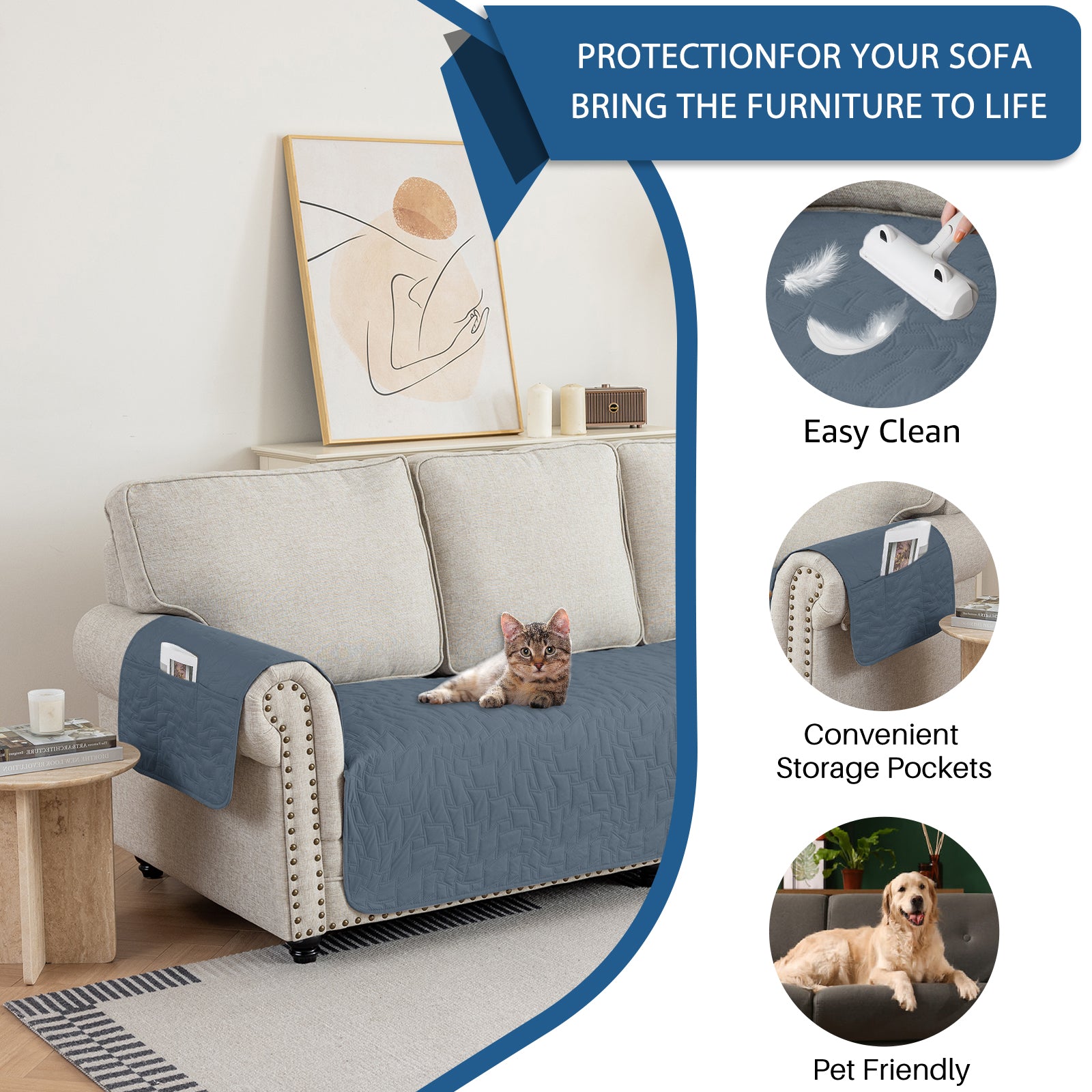 Copertura impermeabile per poltrona tripla YSTYLE, antiscivolo per la protezione degli animali domestici