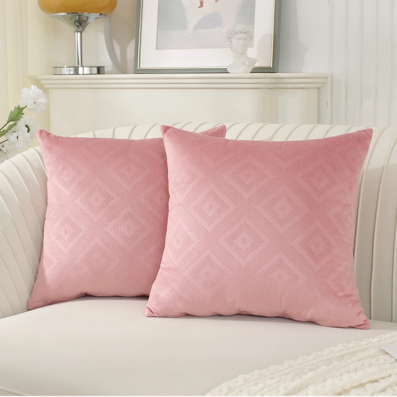 YSTYLE Velvet Sofa Cushion Covers, Decorative Throw Pillow Covers, 2 pcs, Hidden Zipper-Square shape