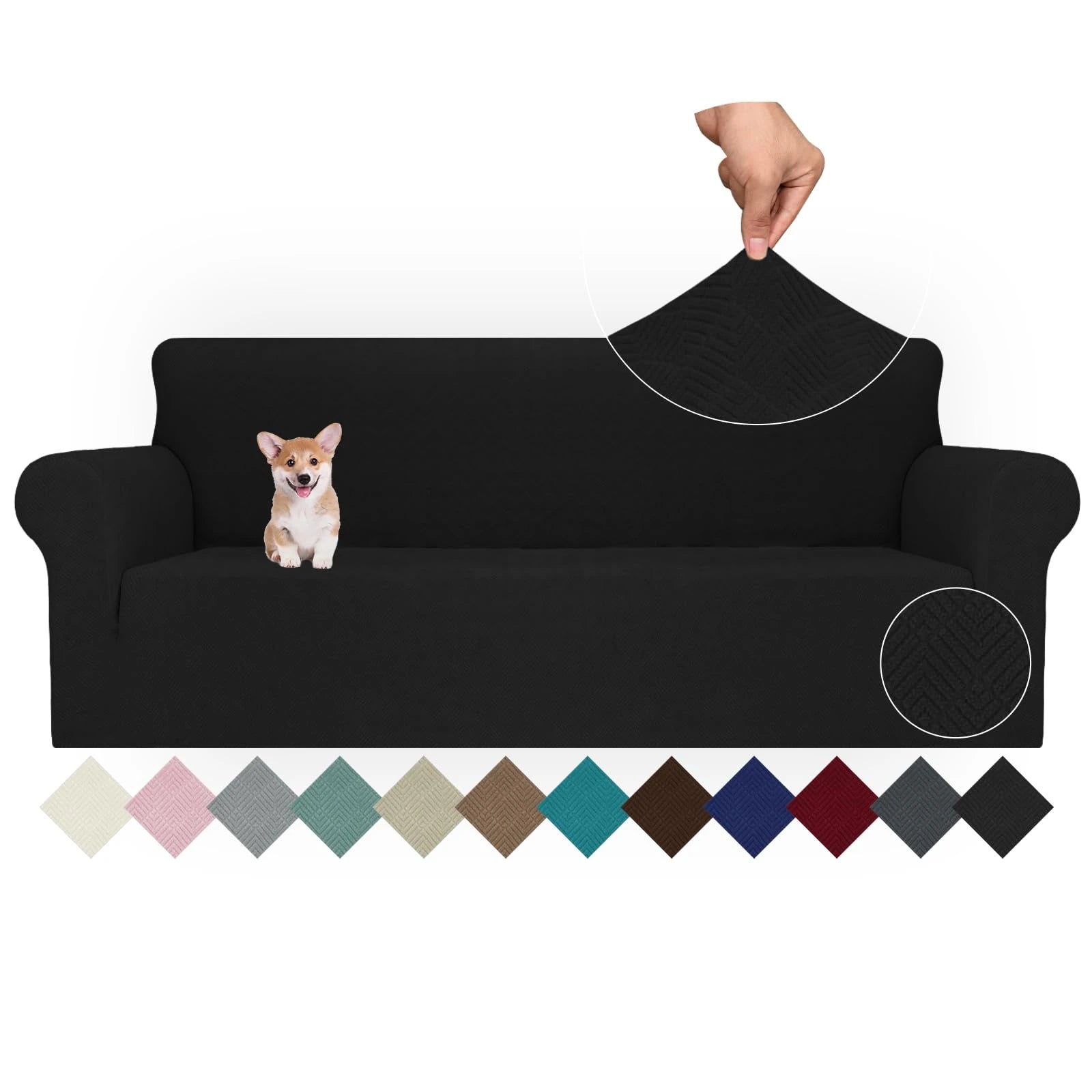 YSTYLE Stretch 4 Seater Sofa Cover with Armrests Anti-Slip Washable-YSTYLE