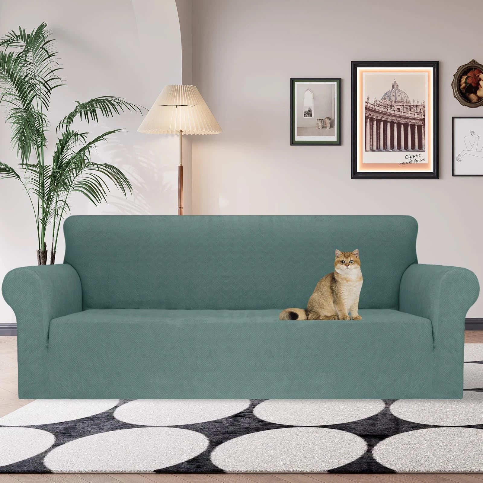 YSTYLE Stretch 4 Seater Sofa Cover with Armrests Anti-Slip Washable-YSTYLE