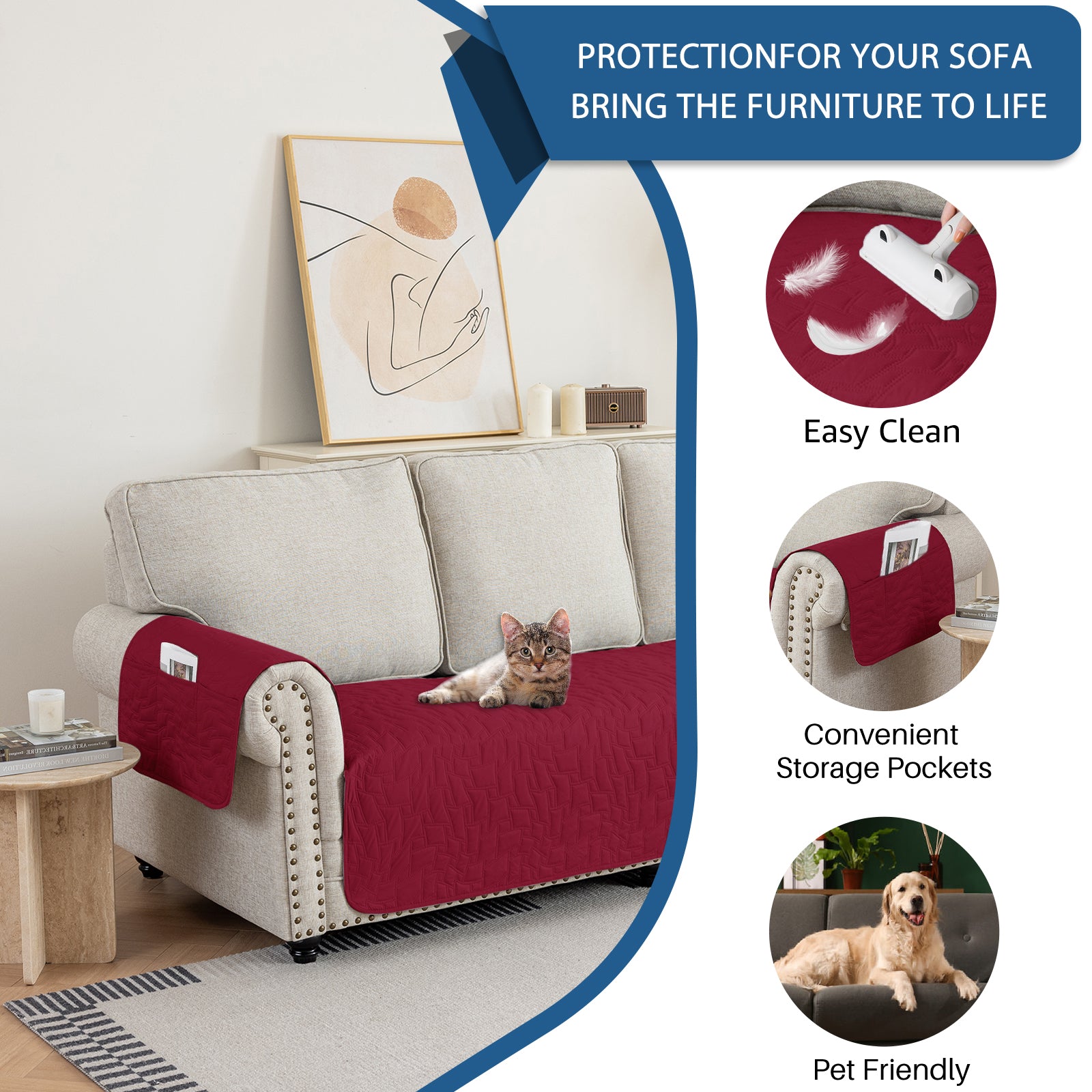 Copertura impermeabile per poltrona tripla YSTYLE, antiscivolo per la protezione degli animali domestici