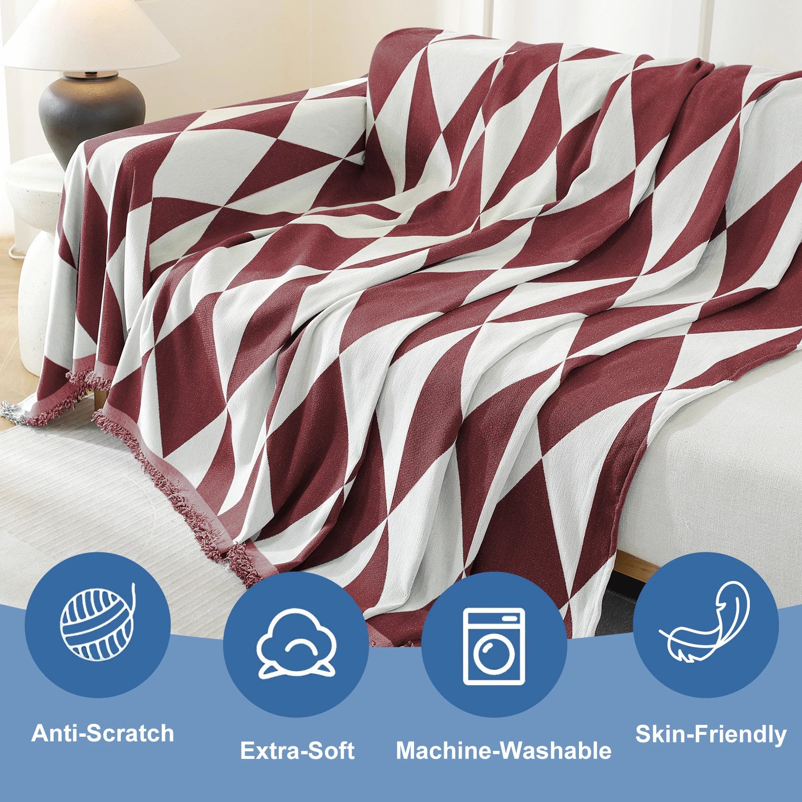 YSTYLE 4 Seater Sofa Blanket , Full Coverage, Stain-Resistant, All-Season Design,Geometric Rhombus