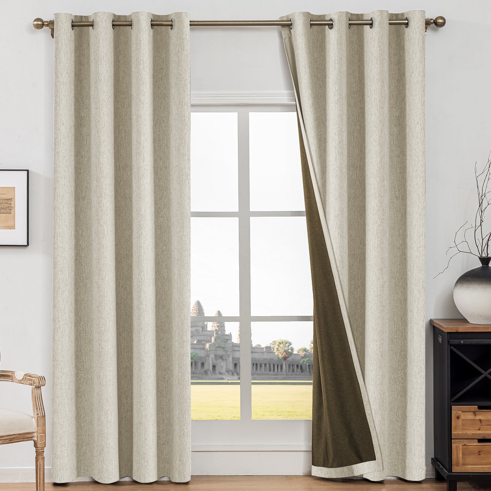 Ystyle 2 Pieces Linen Blackout Curtains Thermal-YSTYLE