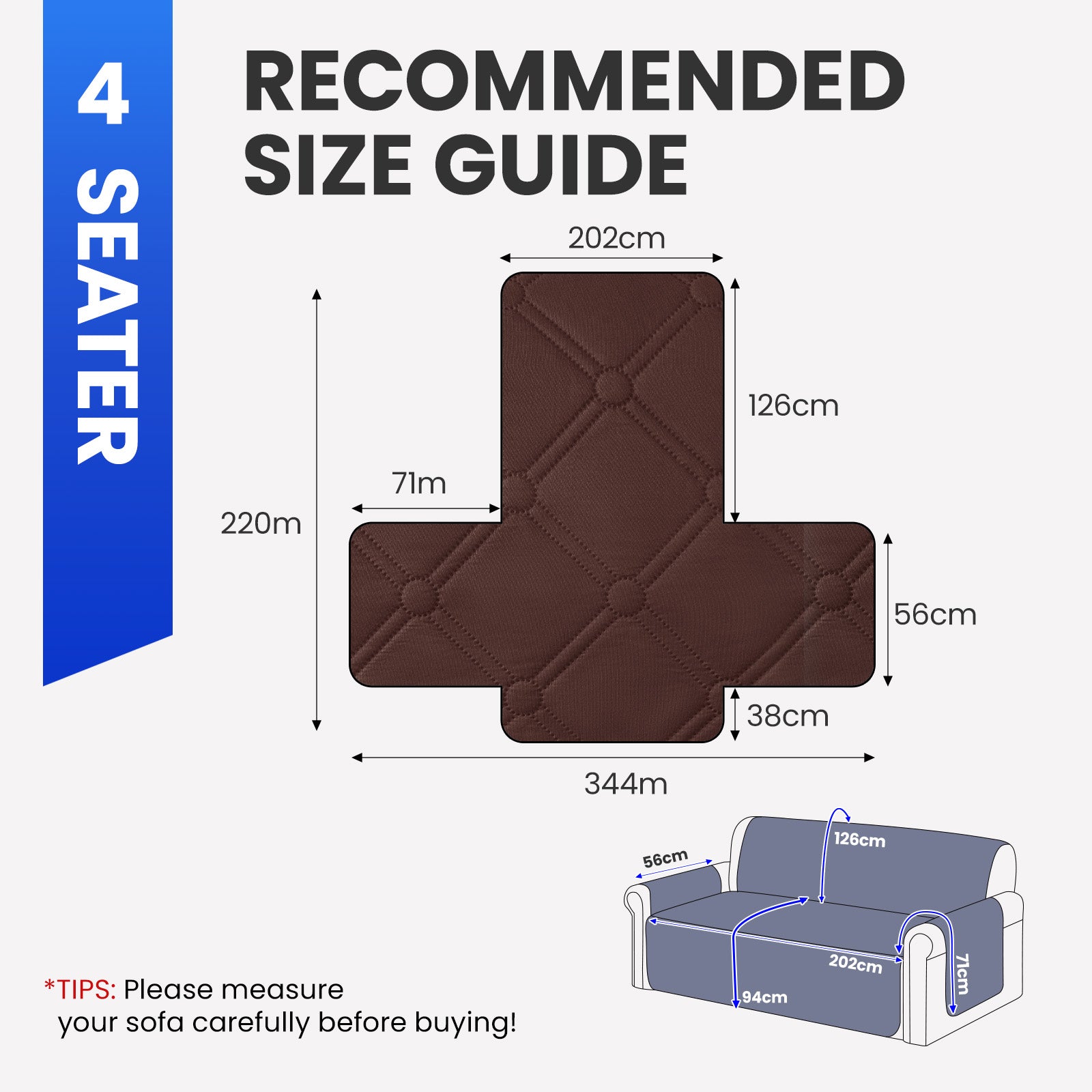 Ystyle Waterproof 4 Seater Sofa Cover with Armrests Side Pockets