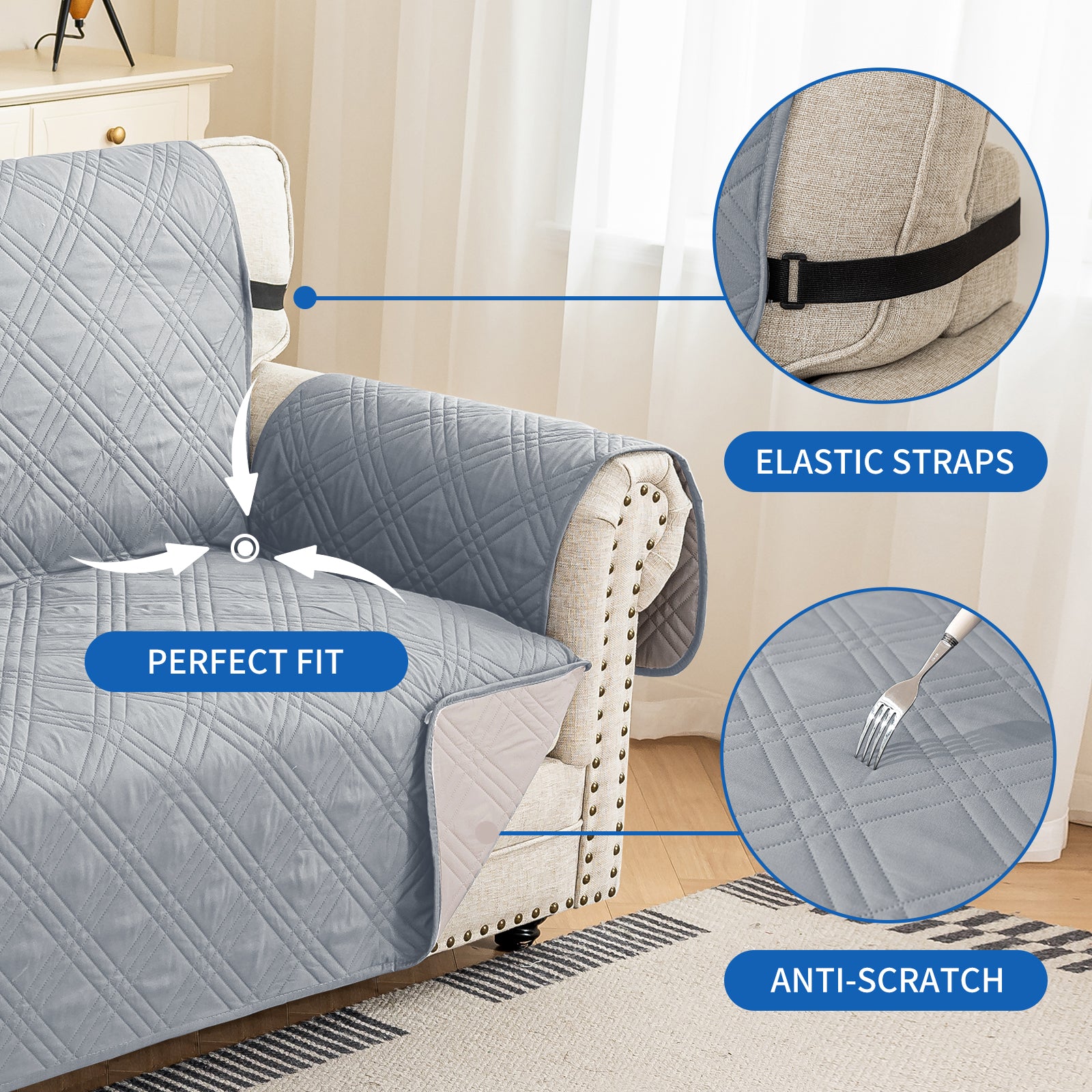 Ystyle Reversible 4 Seater Sofa Cover with Armrests Anti-Slip-YSTYLE