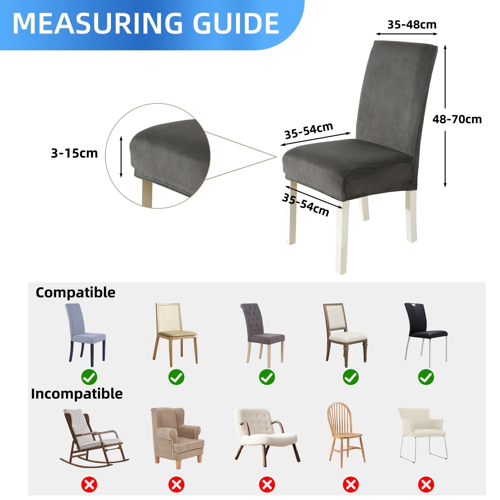 YSTYLE 6 Pieces Velvet Stretch Chair Covers with Backrest-YSTYLE