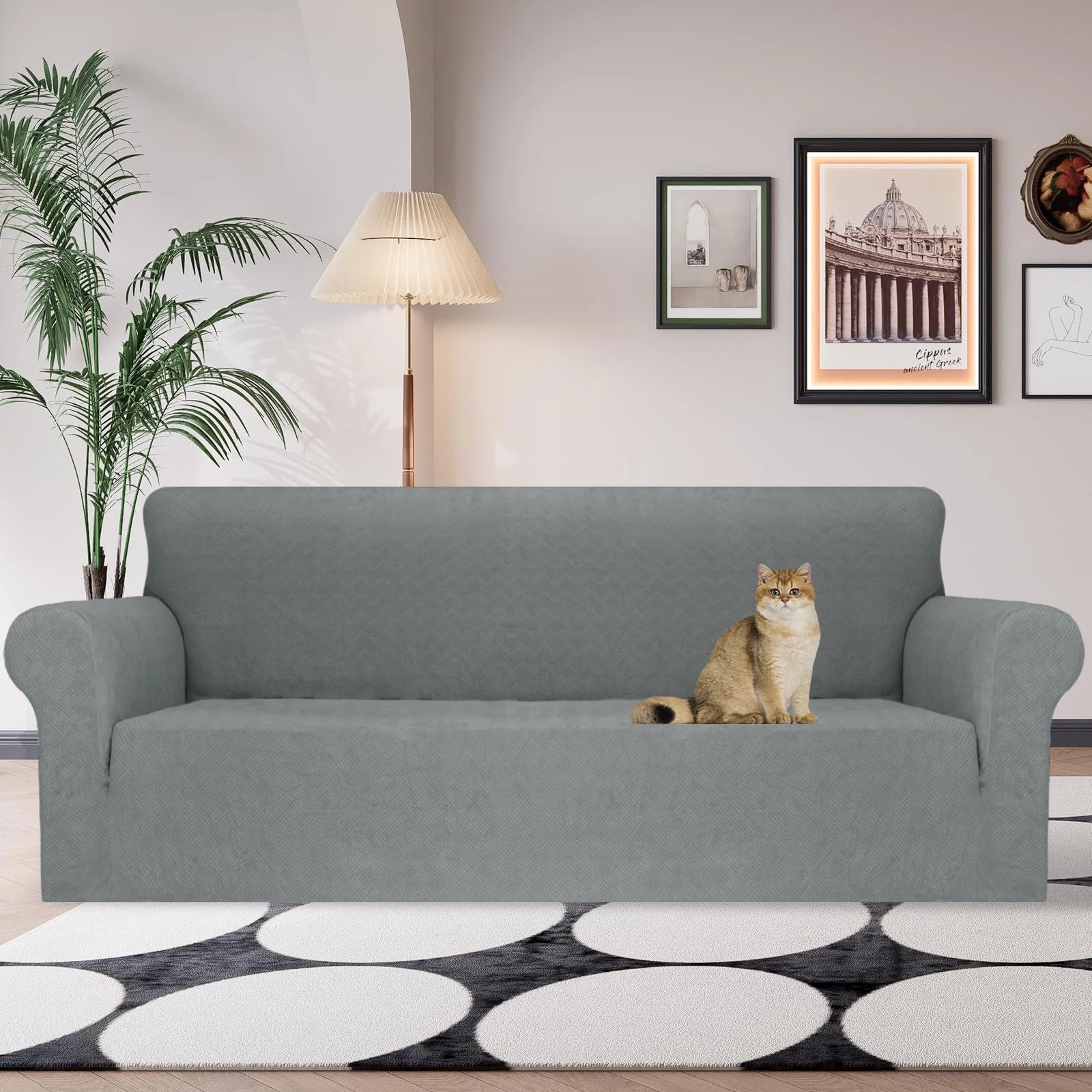 YSTYLE Stretch 4 Seater Sofa Cover with Armrests Anti-Slip Washable-YSTYLE
