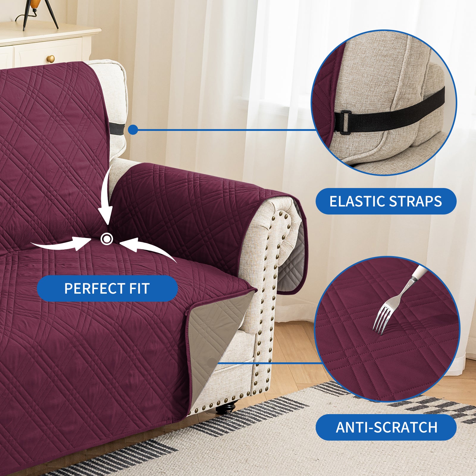 Ystyle Reversible 4 Seater Sofa Cover with Armrests Anti-Slip-YSTYLE