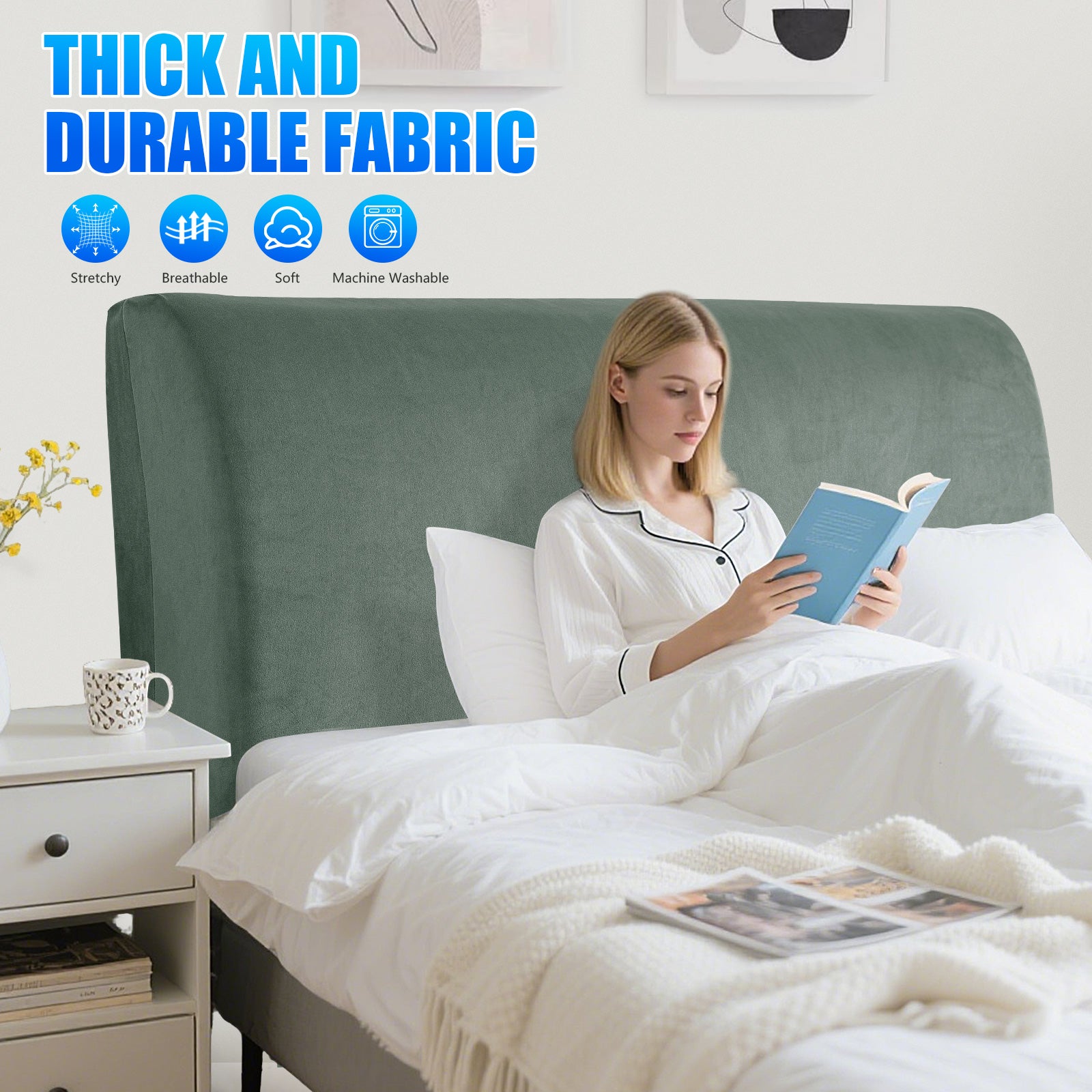 Ystyle 180cm Velvet Headboard Cover, Elastic Slipcover for Bed Headboard, Solid Color Washable Headboard Protector for Single/Double Beds