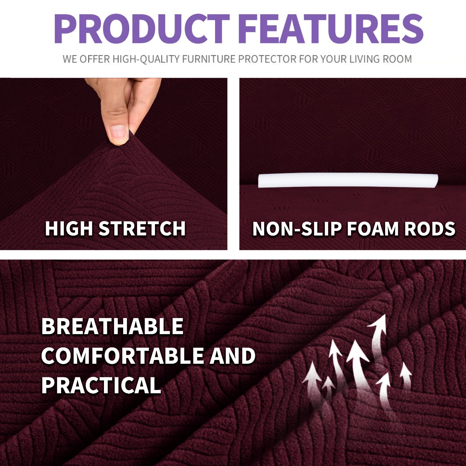 YSTYLE Hoch Stretch 3-Sitzer Sofa Bezug Anti-Rutsch Waschbar