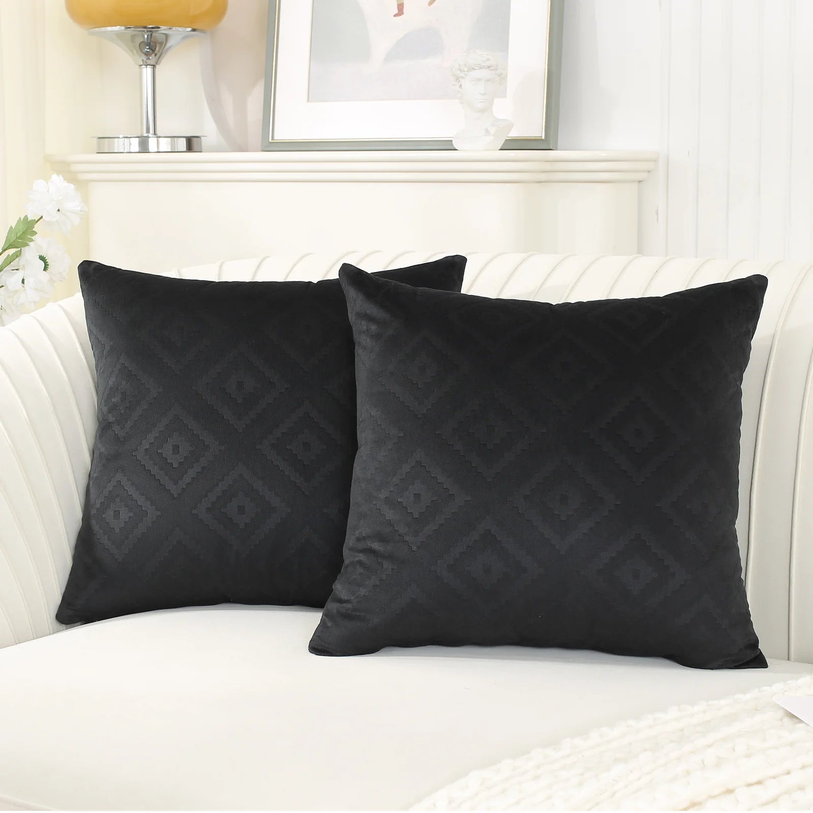 YSTYLE Velvet Sofa Cushion Covers, Decorative Throw Pillow Covers, 2 pcs, Hidden Zipper-Square shape