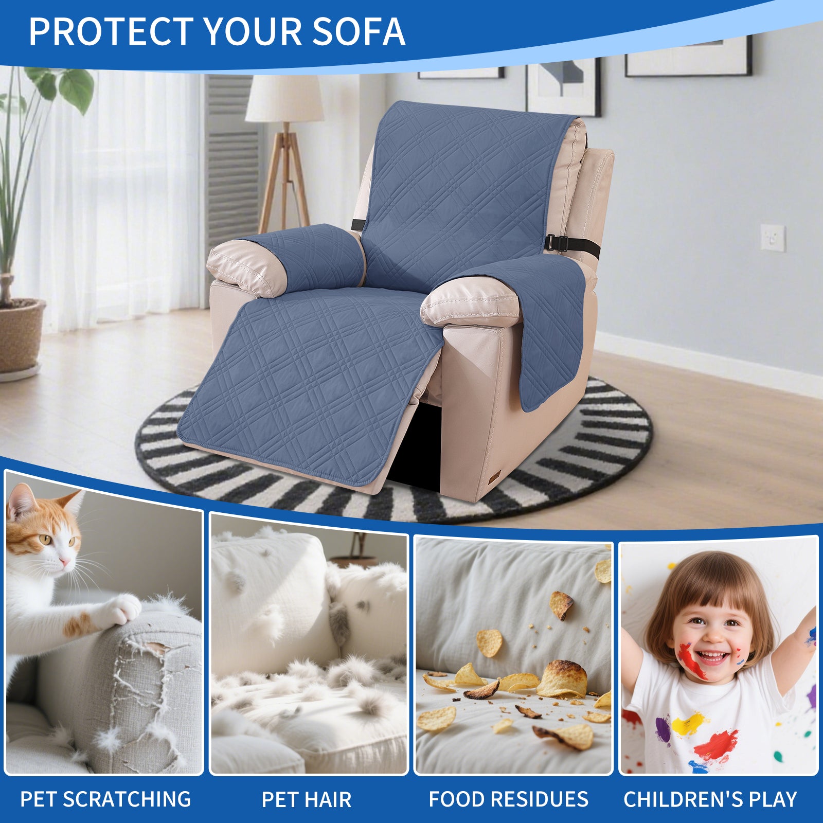 YSTYLE Reversible Reclining Armchair Cover with Armrests Anti Scratch-YSTYLE