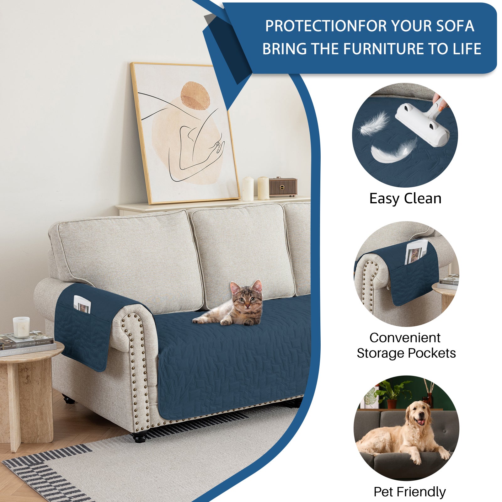 YSTYLE imperméable 3 Seater Armchair couverture antidérapant for Pet protection