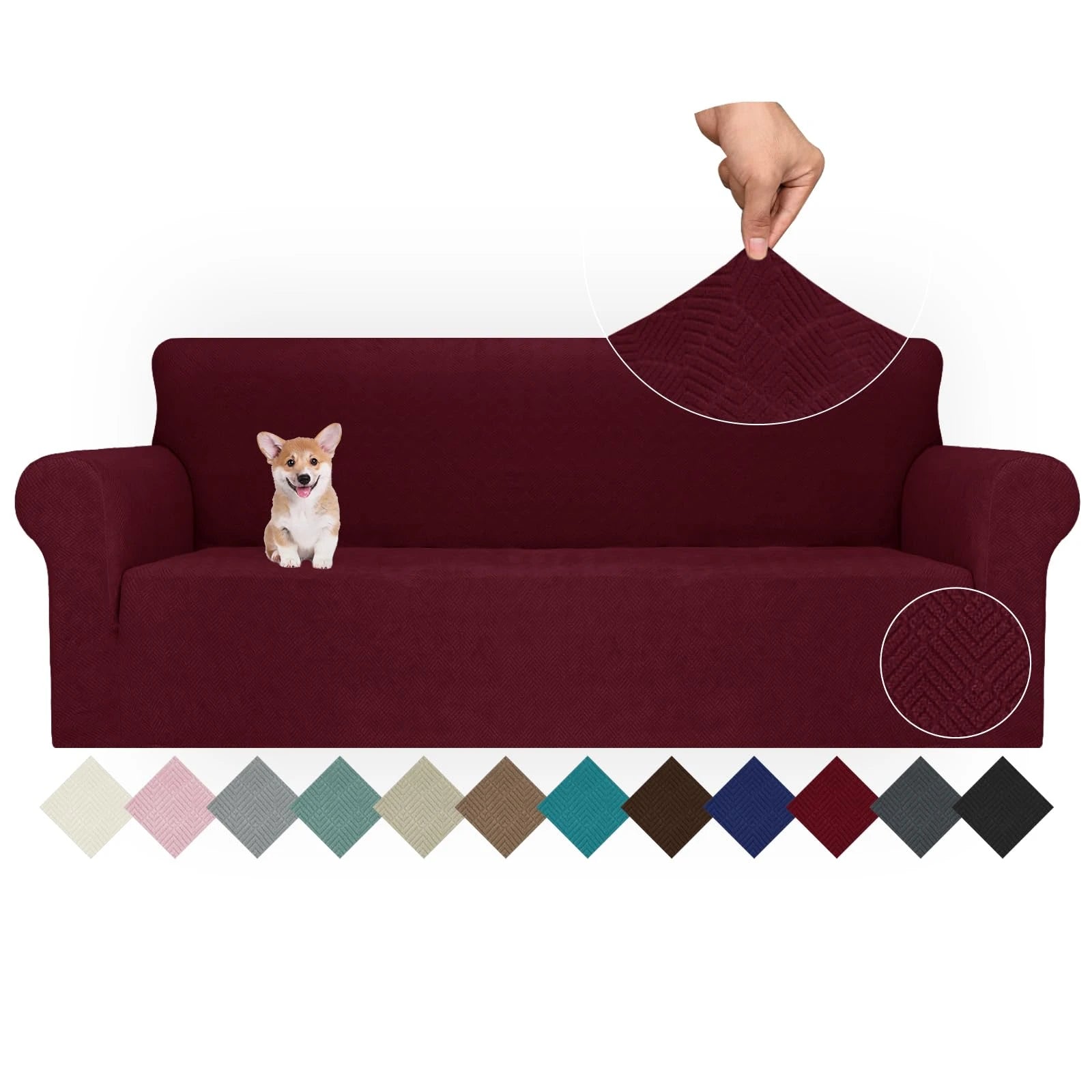 YSTYLE Stretch 4 Seater Sofa Cover with Armrests Anti-Slip Washable-YSTYLE