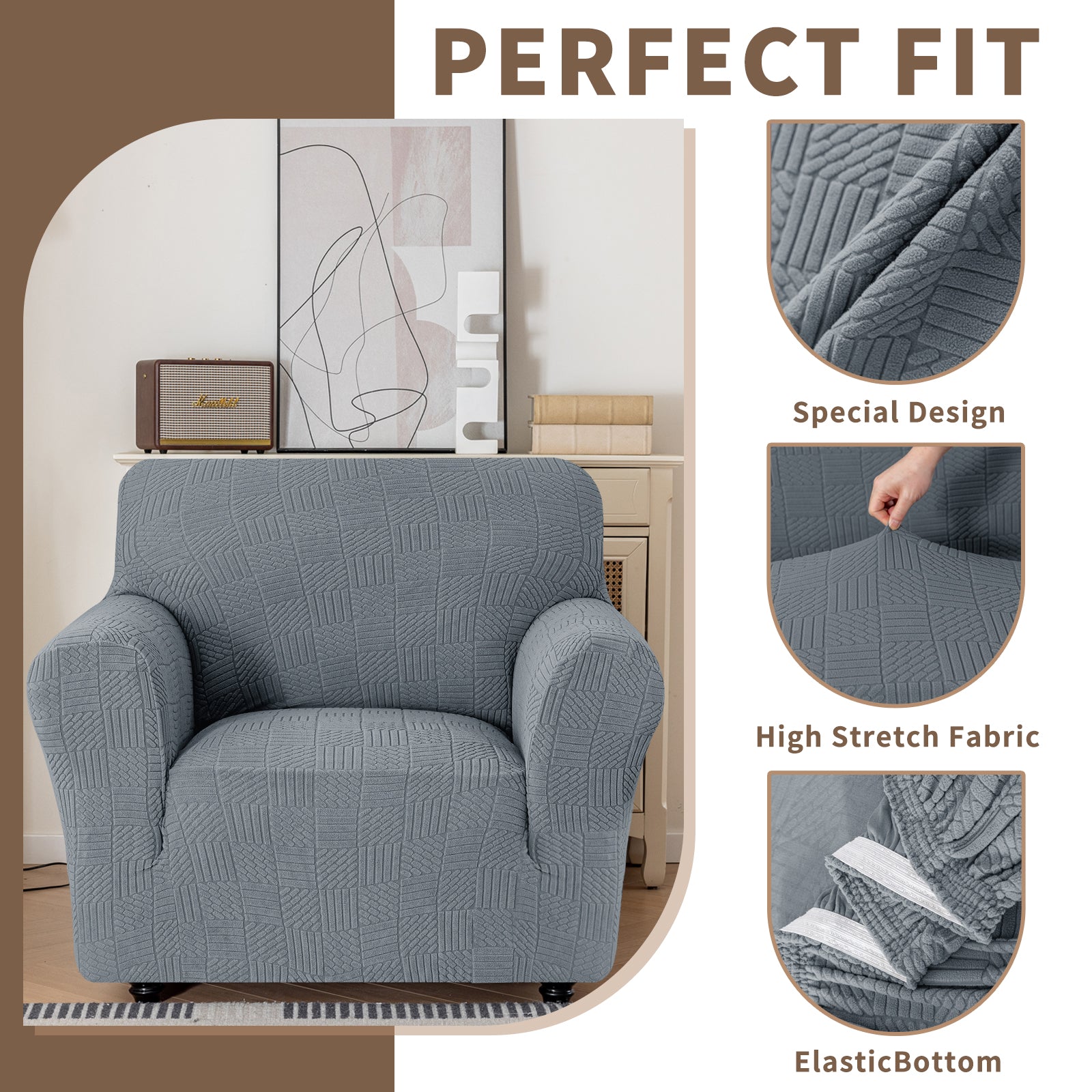 Copertura per divano a 1 posto YSTYLE Stretch 78-116cm con motivo geometrico