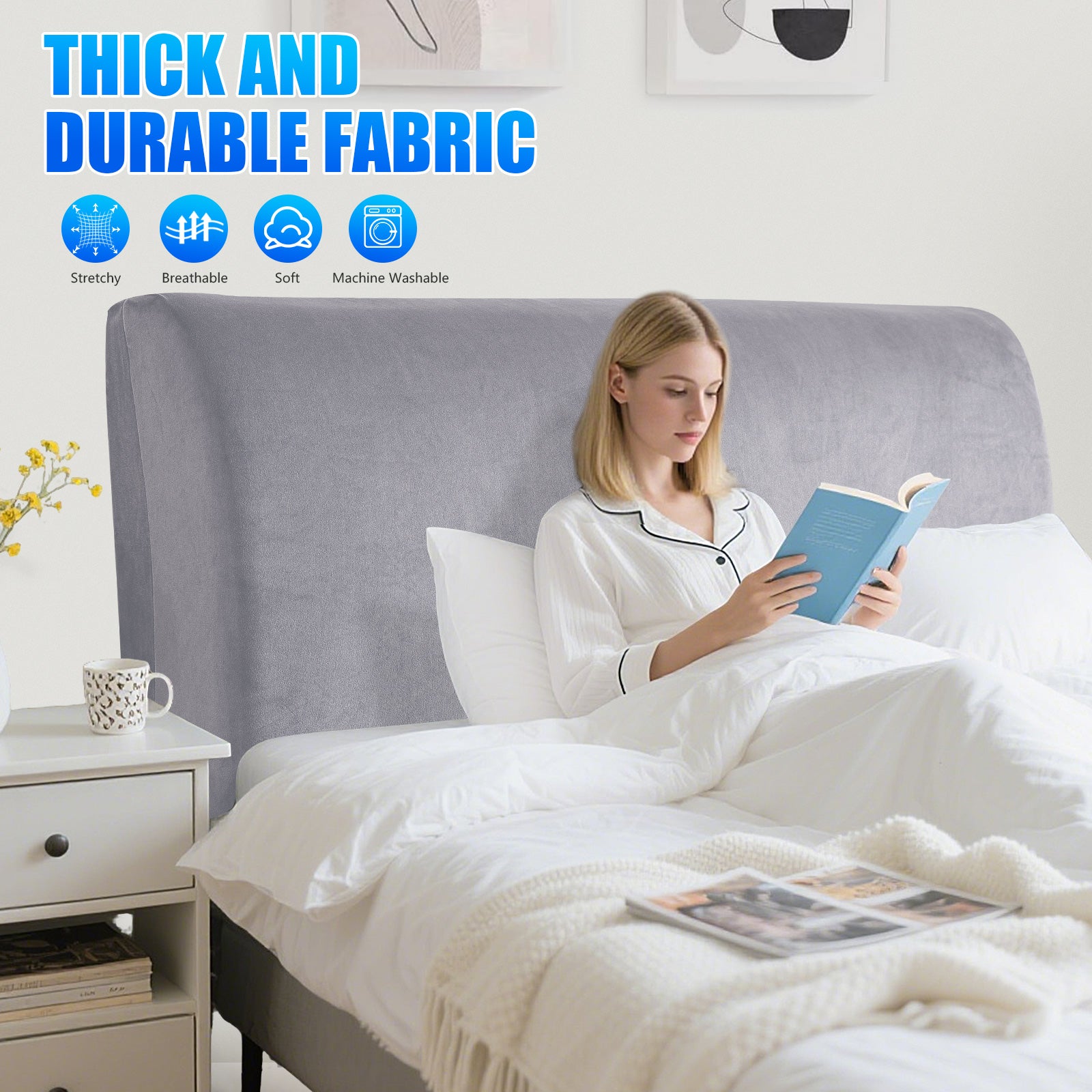 Ystyle 180cm Velvet Headboard Cover, Elastic Slipcover for Bed Headboard, Solid Color Washable Headboard Protector for Single/Double Beds