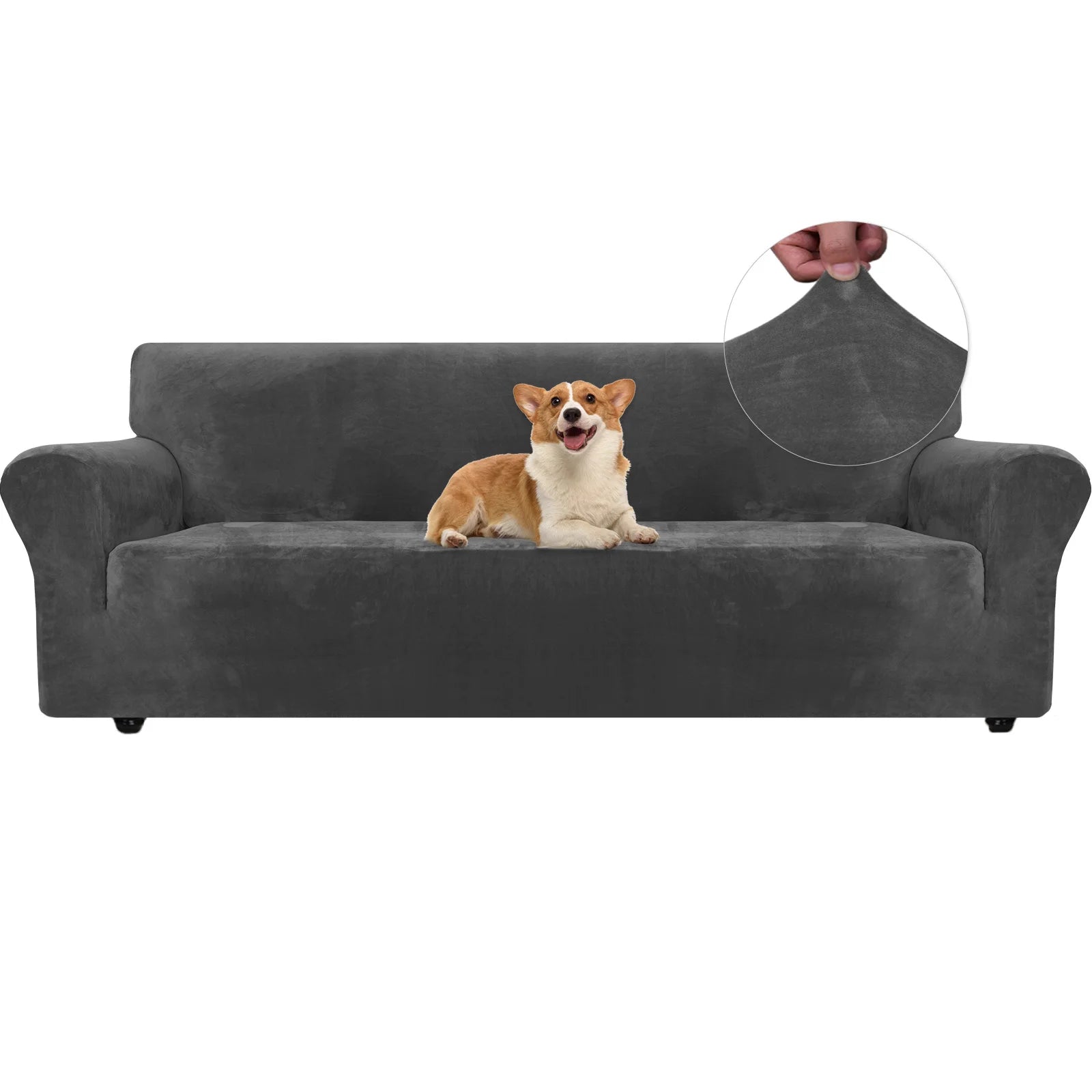 YSTYLE Velvet 4 Seater Sofa Cover – Stretch Fit, Anti-Scratch, Pet-Friendly, Non-Slip, Washable