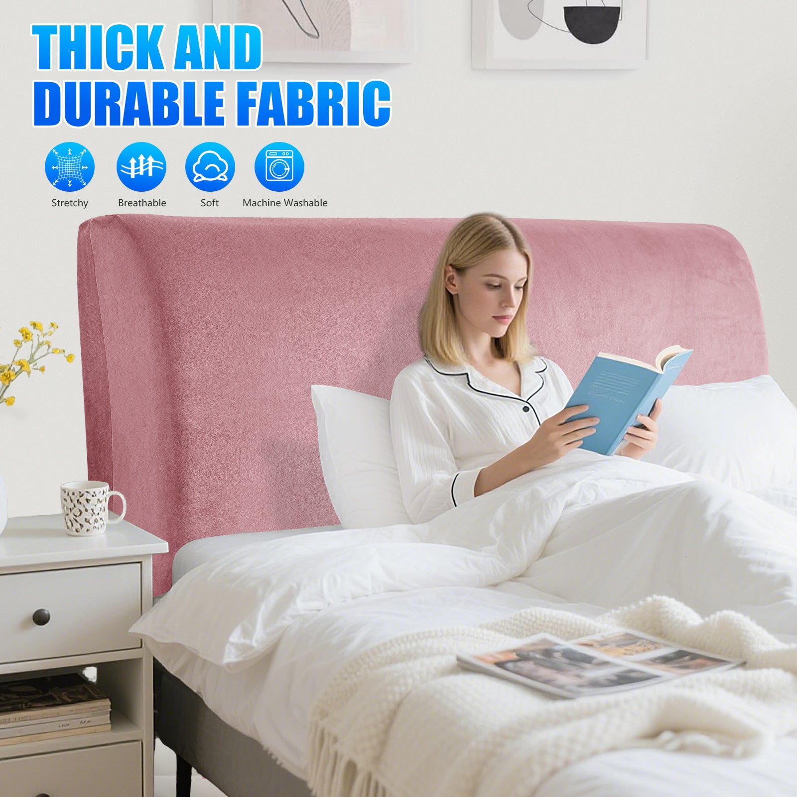 Ystyle 180cm Velvet Headboard Cover, Elastic Slipcover for Bed Headboard, Solid Color Washable Headboard Protector for Single/Double Beds