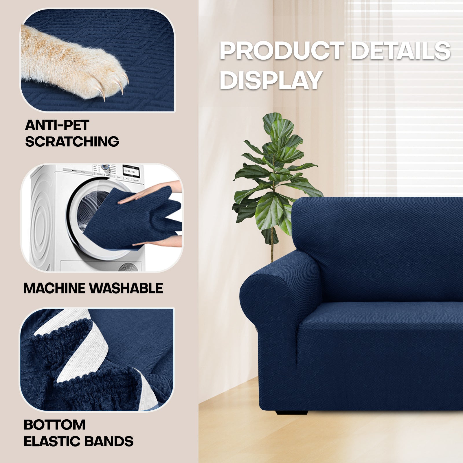 Manta para sofá de 3 asientos YSTYLE - Ajuste elástico, resistente a arañazos de mascotas, geométrico jacquard, antideslizante, lavable - Forma de espalda