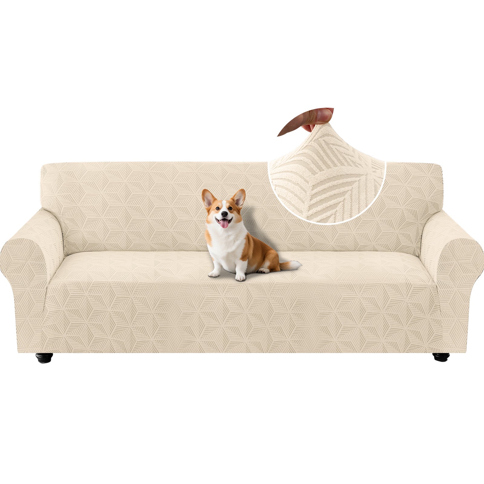 Ystyle Stretch 4 Seater Sofa Cover with Armrests Geometric Pattern Anti Slip-YSTYLE