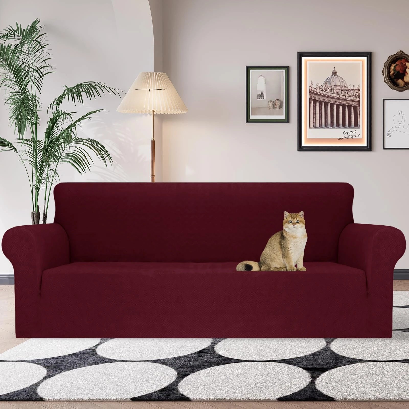 YSTYLE Stretch 4 Seater Sofa Cover with Armrests Anti-Slip Washable-YSTYLE