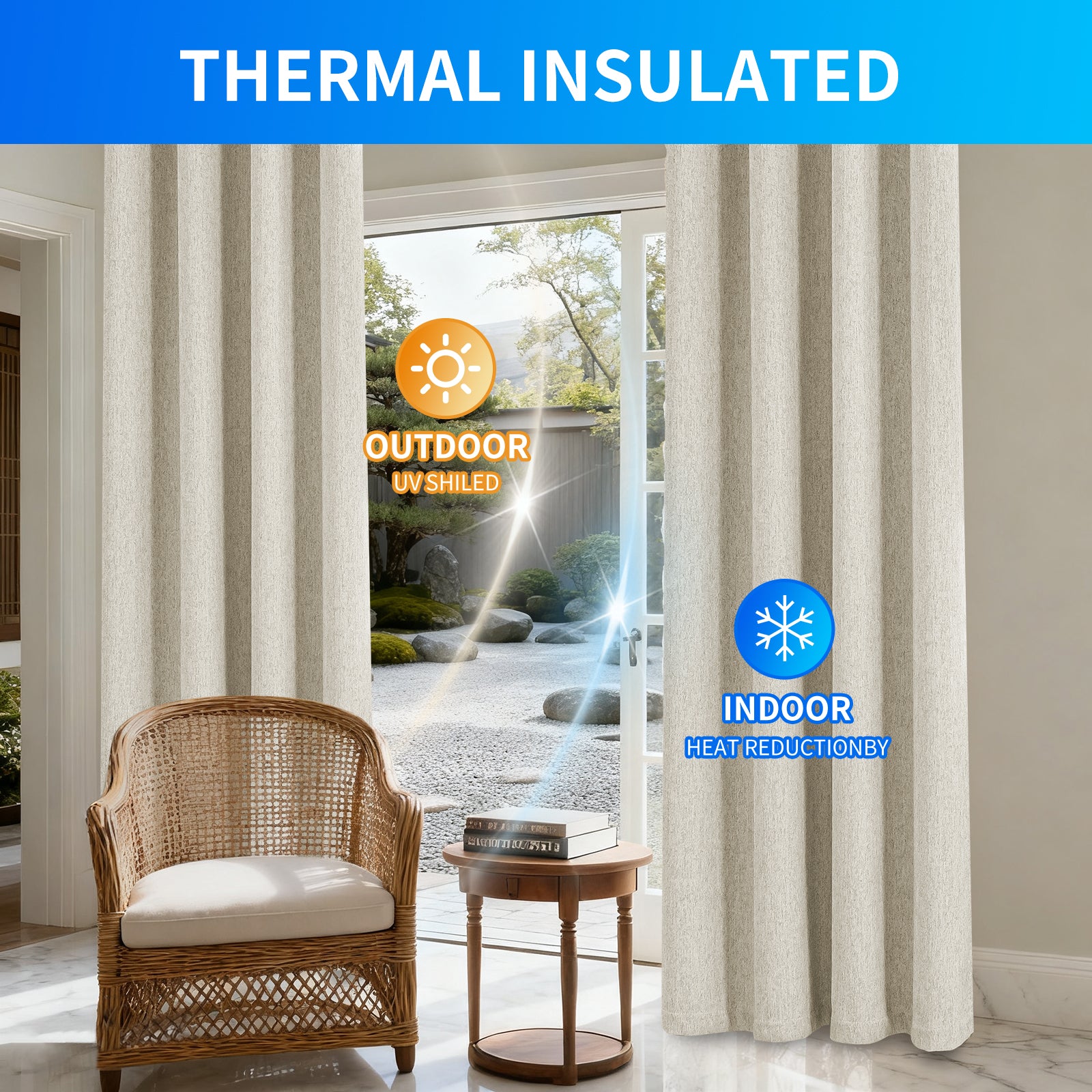 Ystyle 2 Pieces Linen Blackout Curtains 140x180 cm Thermal