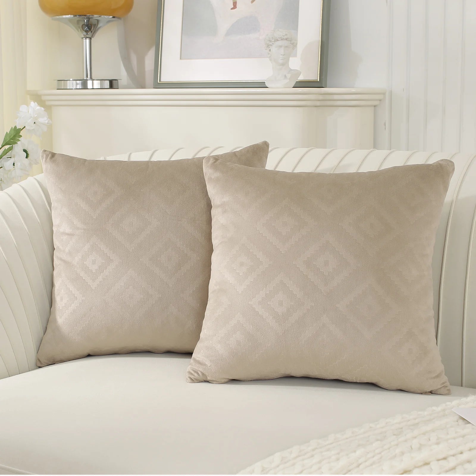 YSTYLE Velvet Sofa Cushion Covers, Decorative Throw Pillow Covers, 2 pcs, Hidden Zipper-Square shape