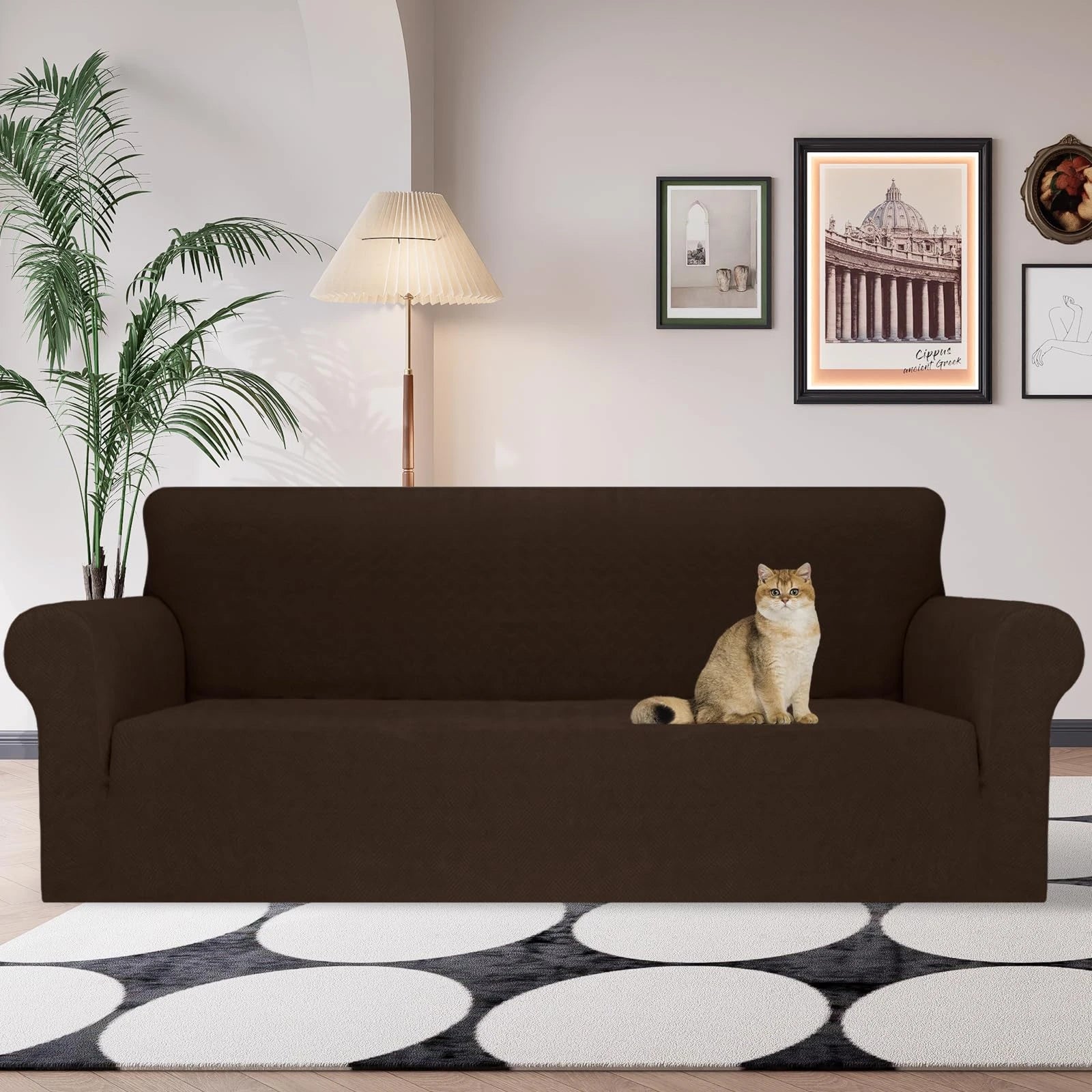 YSTYLE Stretch 4 Seater Sofa Cover with Armrests Anti-Slip Washable-YSTYLE