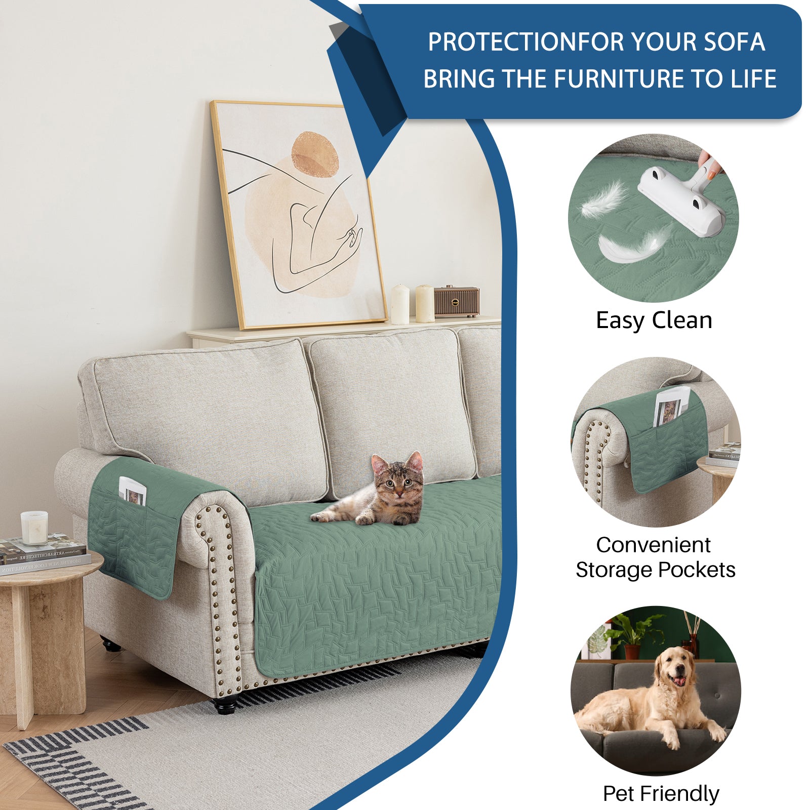 YSTYLE imperméable 3 Seater Armchair couverture antidérapant for Pet protection