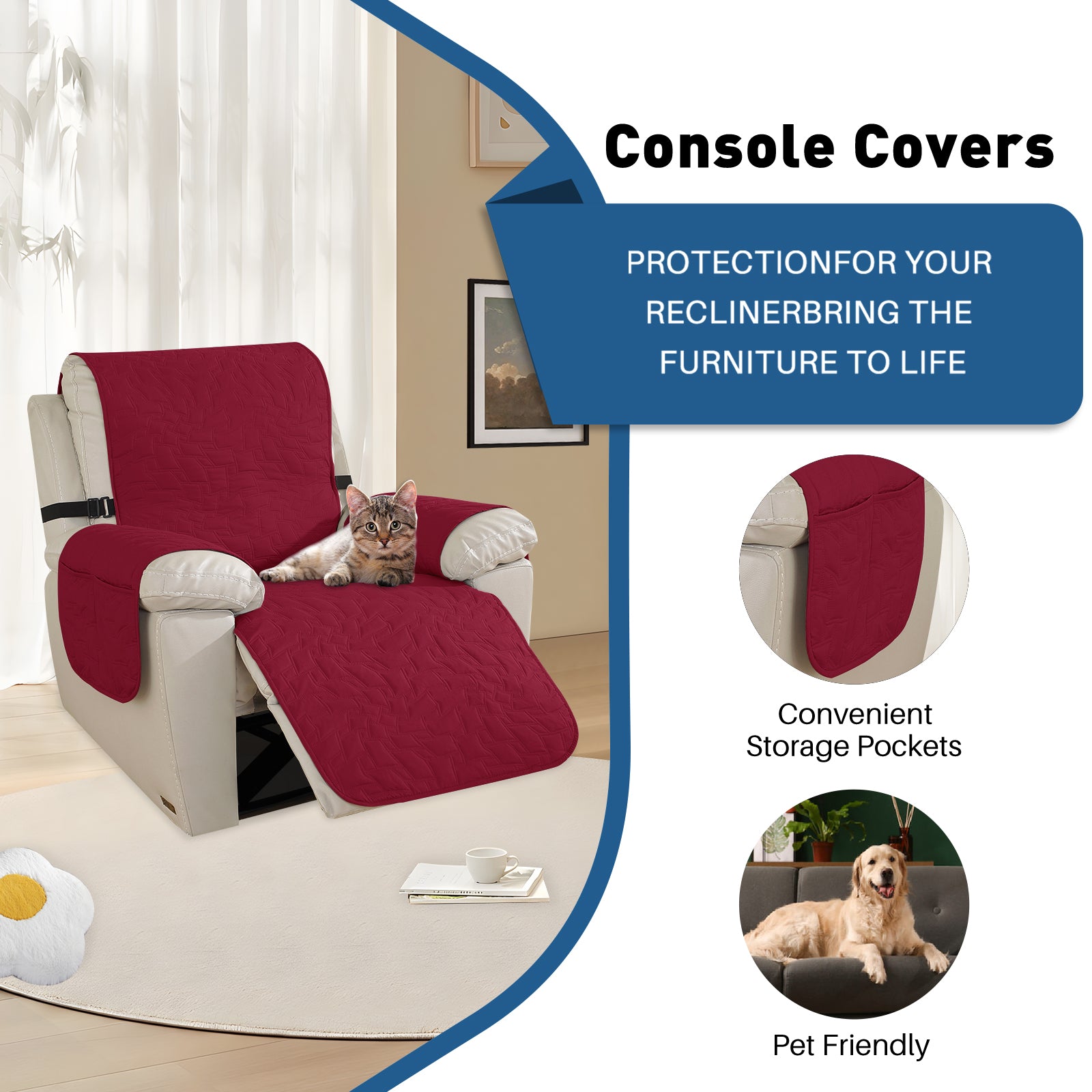 YSTYLE imperméable Large Reclining Armchair couverture Non Slip protection