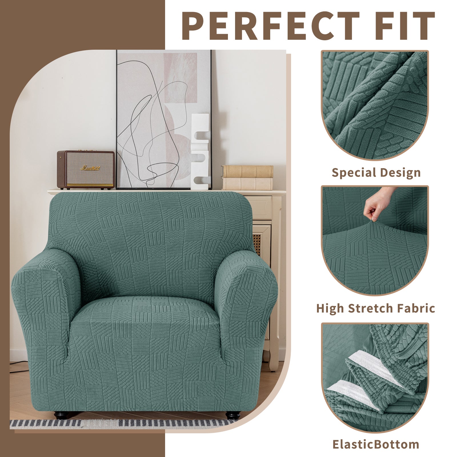 Copertura per divano a 1 posto YSTYLE Stretch 78-116cm con motivo geometrico