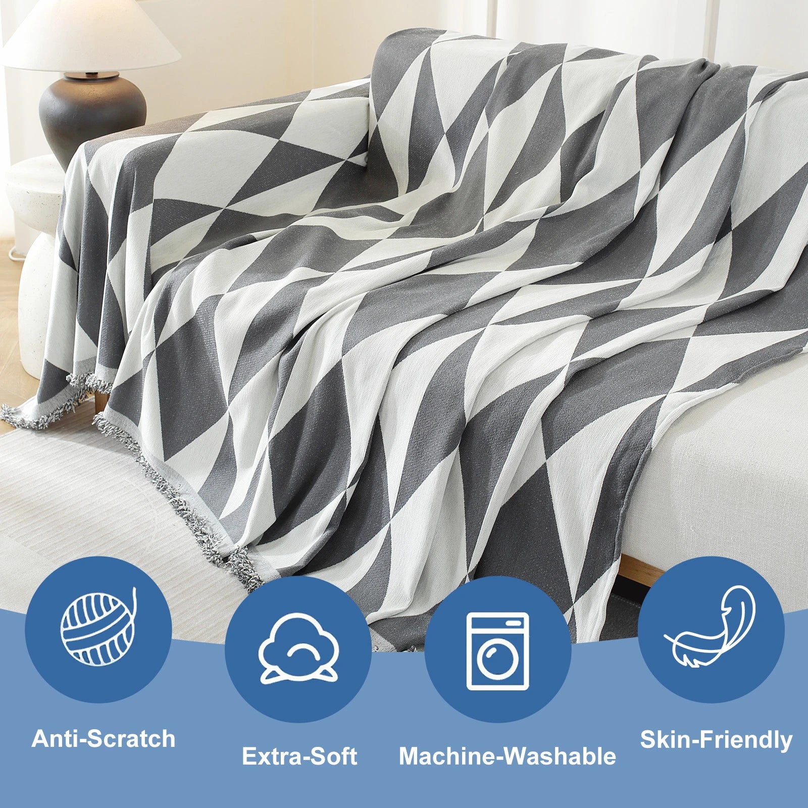 YSTYLE 3 Seater Sofa Blanket , Full Coverage, Stain-Resistant, All-Season Design,Geometric Rhombus